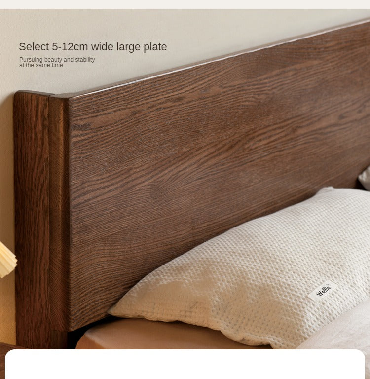 Solid Oak Wood Modern Bed Frame with LED Night Lights in Walnut Finish - Perfect for Bedroom Decor and Cozy Nighttime Ambiance