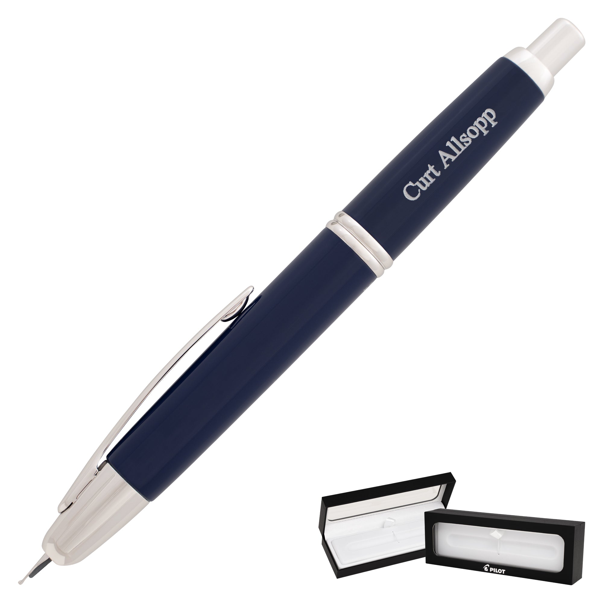 Premium Pilot Vanishing Point Fountain Pen - Blue Lacquer with Rhodium Plated Silver Trim - Perfect for Business Signatures, Journaling & Luxury Gift Giving