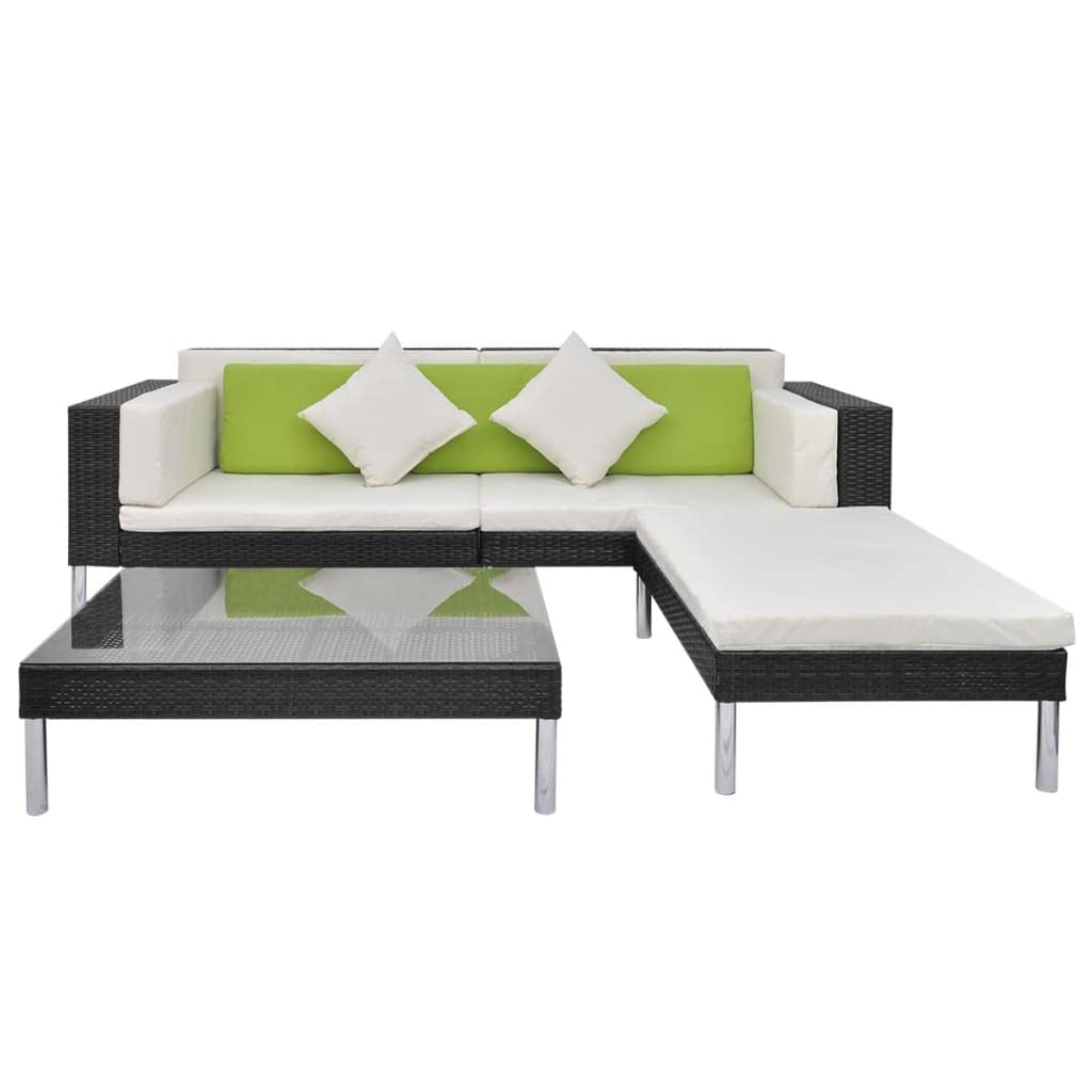 vidaXL 4-Piece Outdoor Patio Furniture Set - Weatherproof Poly Rattan Lounge Chairs with Steel Frame & Removable Cushions - Black - Perfect for Garden, Poolside & Backyard Relaxation
