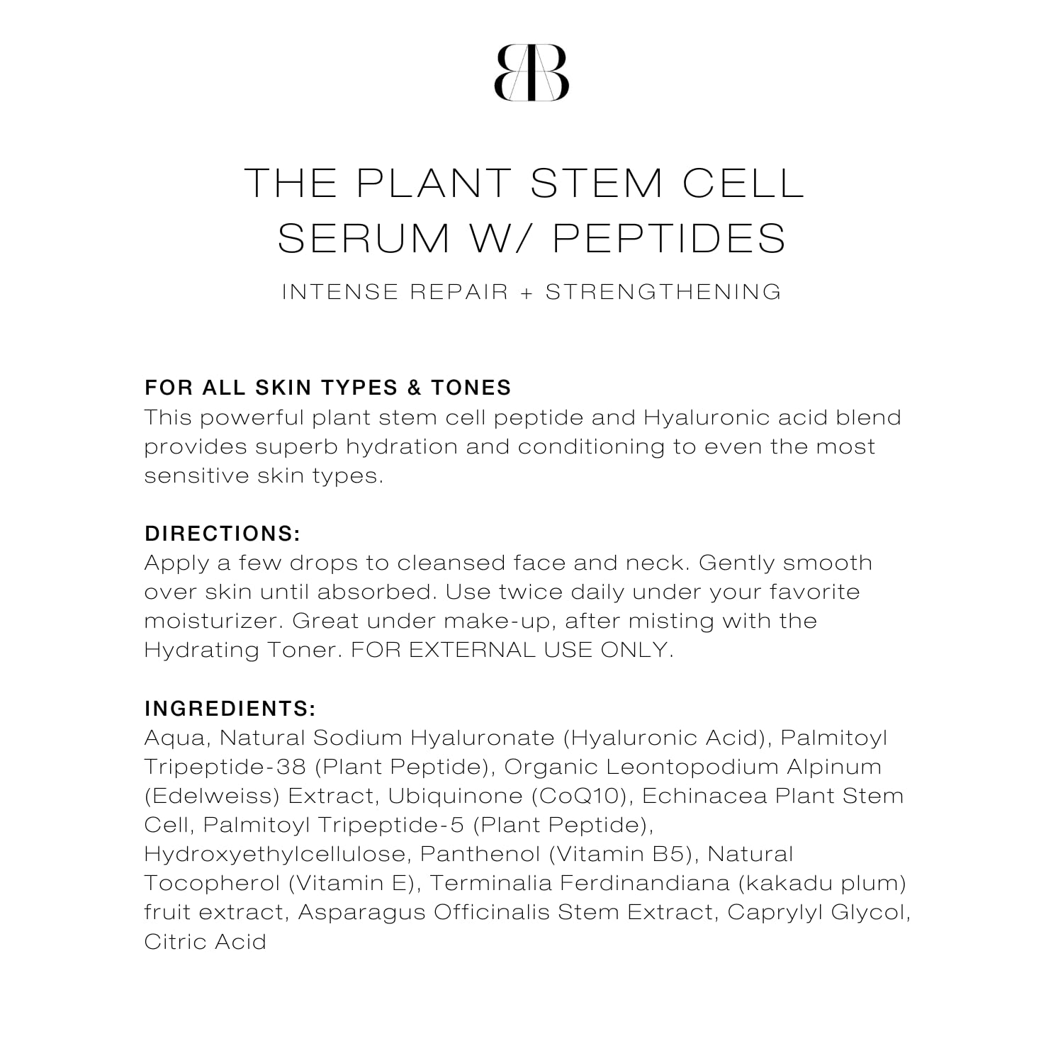 BIBA DE SOUSA Plant Stem Cell Peptide Serum - Anti-Aging Face Serum with Hyaluronic Acid, Vitamin B5 & Antioxidants for Deep Hydration, Wrinkle Repair & Youthful Glow | 1oz | Perfect for Night Routine & Dry Skin Care