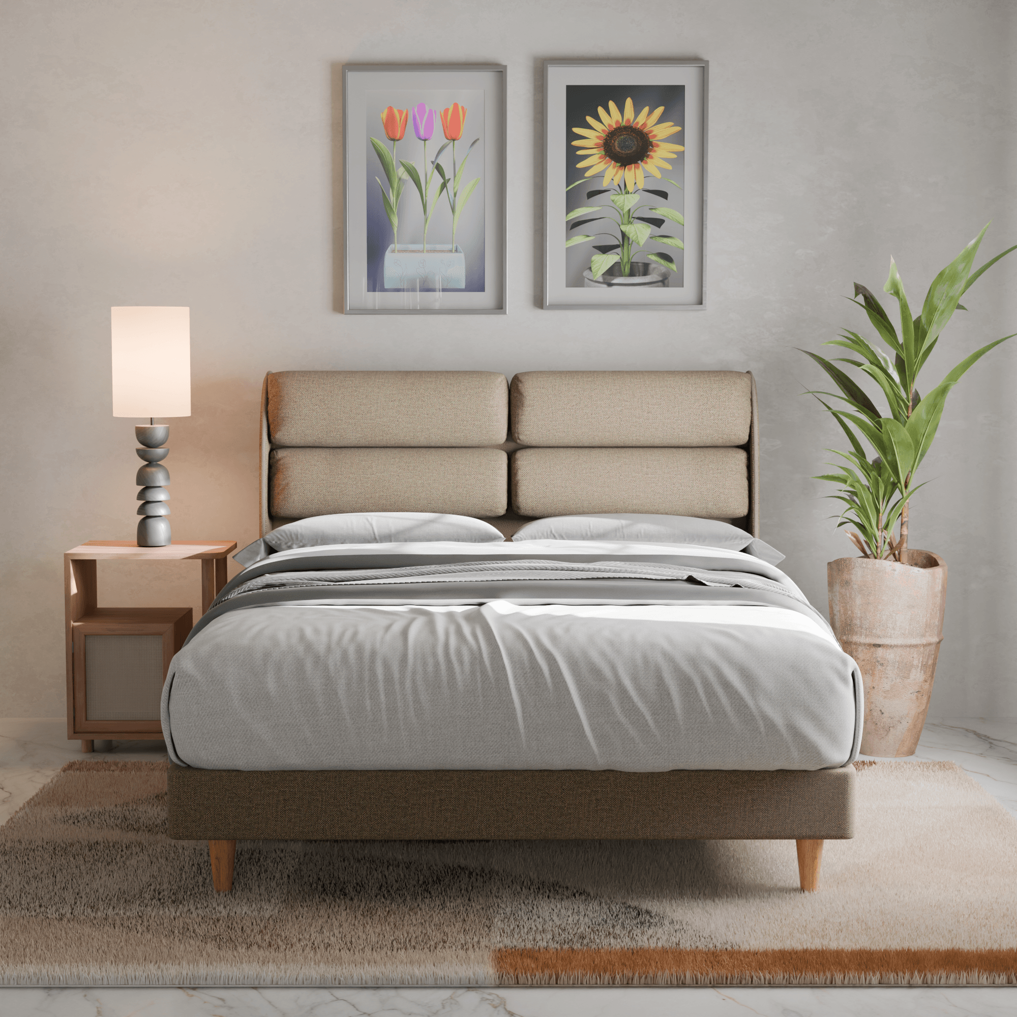 Fobbee Waterproof Fabric Bed Frame - Queen Size Platform Bed with Sturdy Metal Legs, Easy Assembly, No Box Spring Needed - Perfect for Bedrooms, Dorms, and Guest Rooms