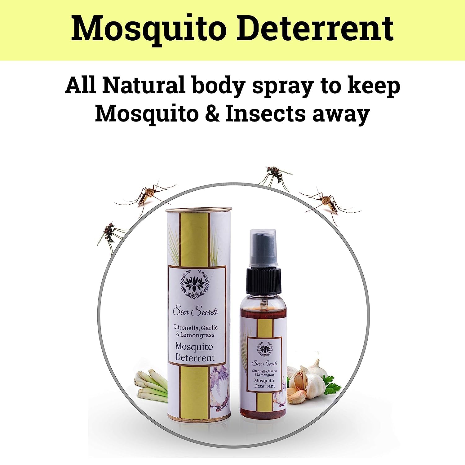 Natural Citronella, Garlic & Lemongrass Mosquito Repellent Body Spray - Essential Oil Bug Spray for Outdoor Activities, Camping & Travel | DEET-Free, Skin-Safe Insect Deterrent | 50ml Twin Pack