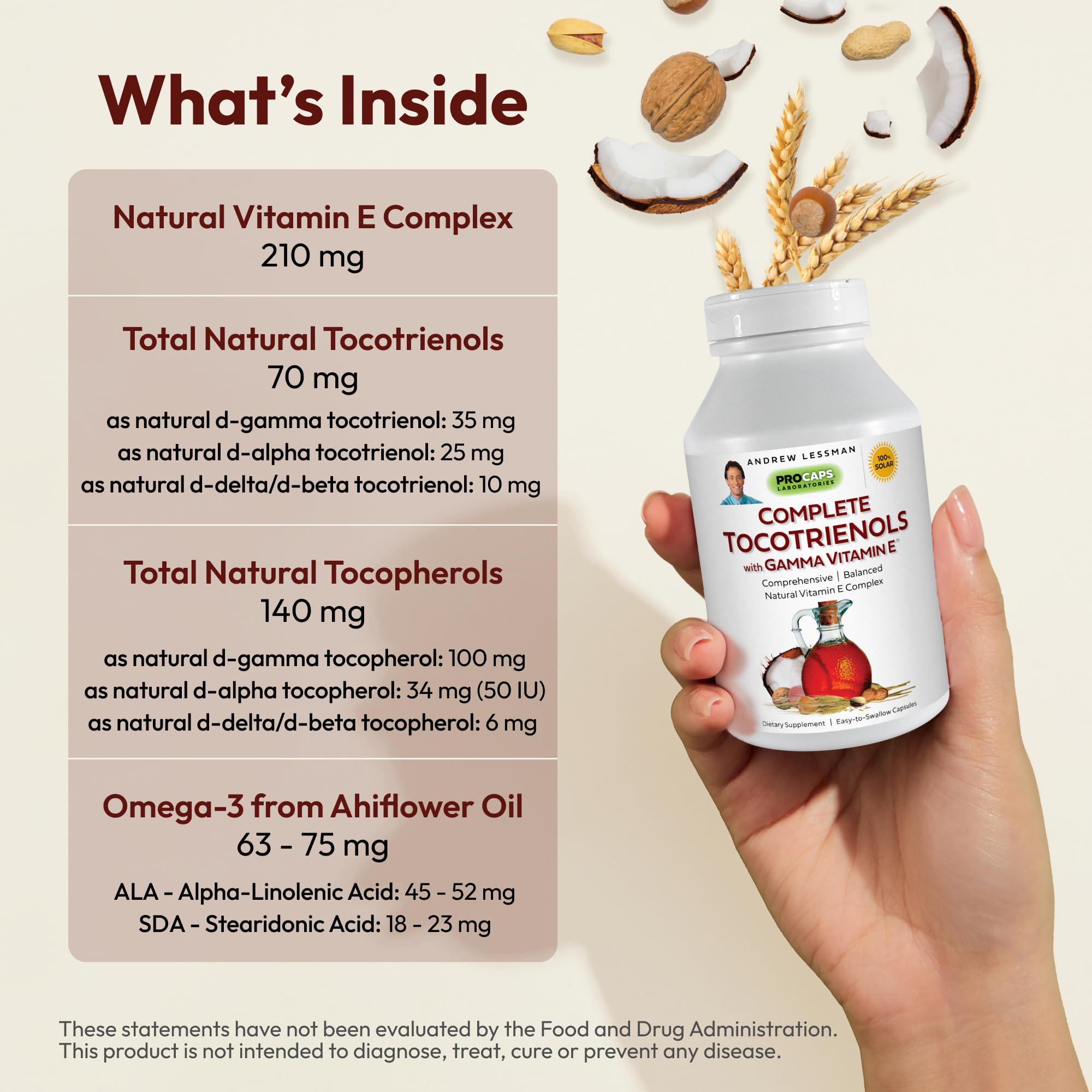 ANDREW LESSMAN Complete Tocotrienols with Gamma Vitamin E 240 Softgels - 8 Forms of Vitamin E (Alpha, Beta, Gamma, Delta Tocopherols & Tocotrienols) | Powerful Antioxidant Supplement | No Additives | Supports Heart Health & Immune System | Perfect for Daily Wellness Routine