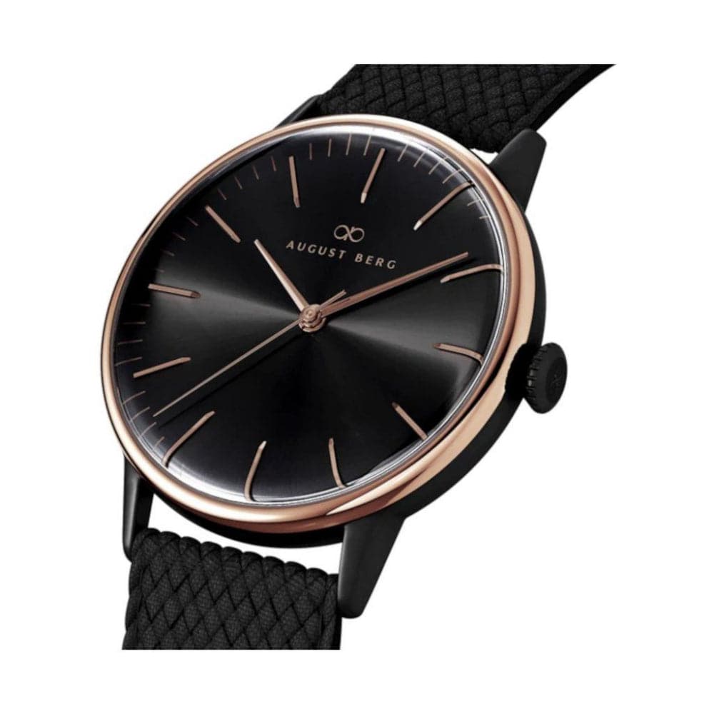 August Berg 10232G01VBK Black Dial Leather Strap Unisex Watch - Stylish & Elegant Timepiece for Men & Women | Perfect for Office, Formal Events & Everyday Wear