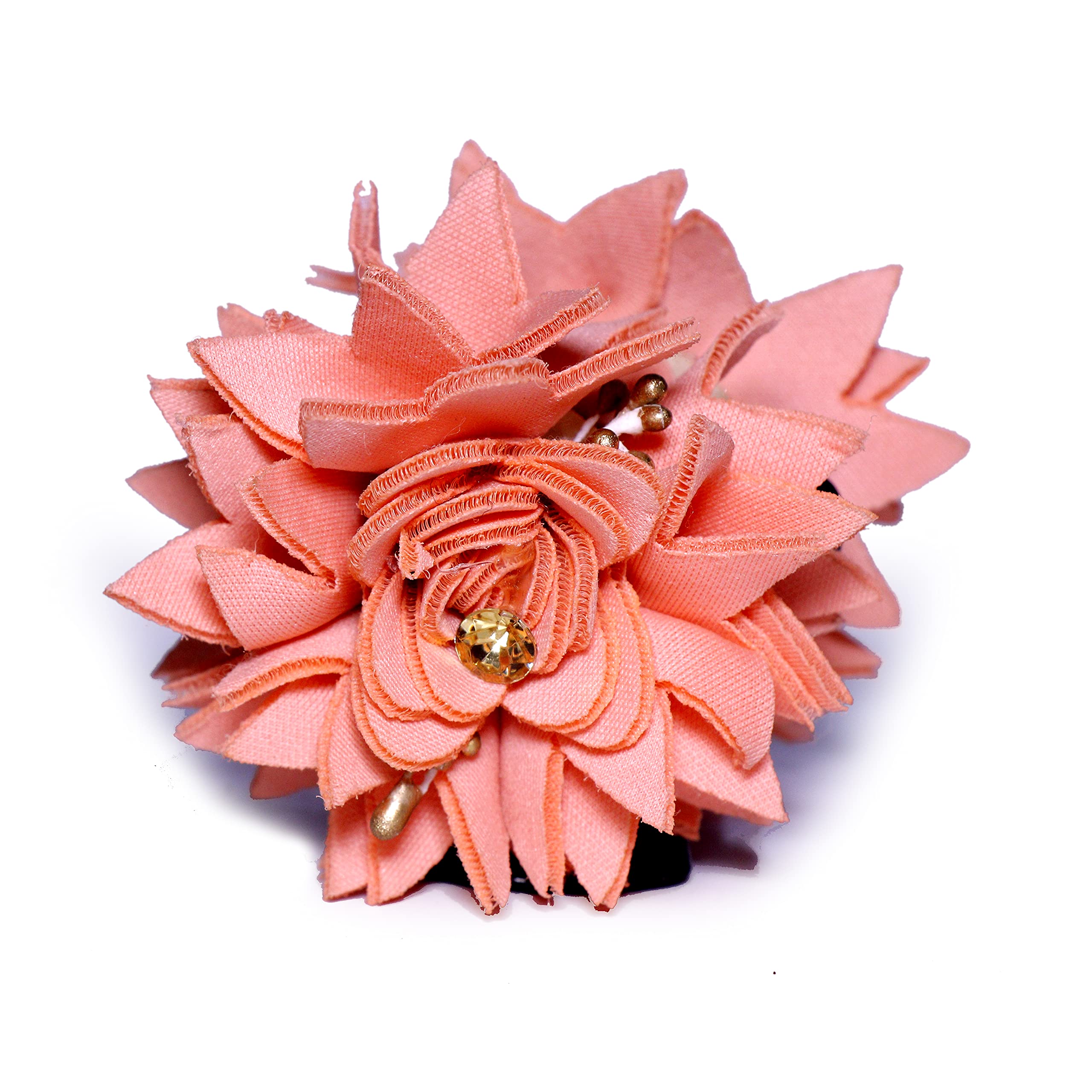 Honbon Peach Color Fabric Flower Hair Clutch with Golden Stone - Women's Fashion Hair Clip for Girls & Women - Elegant Hair Accessories for Parties, Weddings & Daily Styling (Pack of 1)