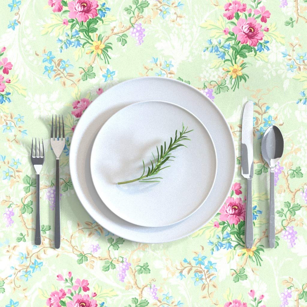 Premium Cotton Sateen Tablecloth 70x90 Inches - Vintage Green Floral Roses Design for Wedding, Spring Garden & Easter Decor | French Cottage Style Custom Table Linens | Perfect for Dining Room, Outdoor Picnics & Special Occasions