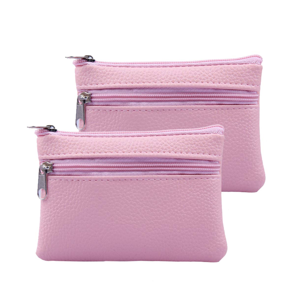 ZhengYue Mini Coin Purse Wallet - Genuine Leather Keychain Wallet for Women, Men & Kids - Compact Zippered Pouch with Key Ring (2 Pack, Pink) - Perfect for Travel, Shopping & Everyday Essentials