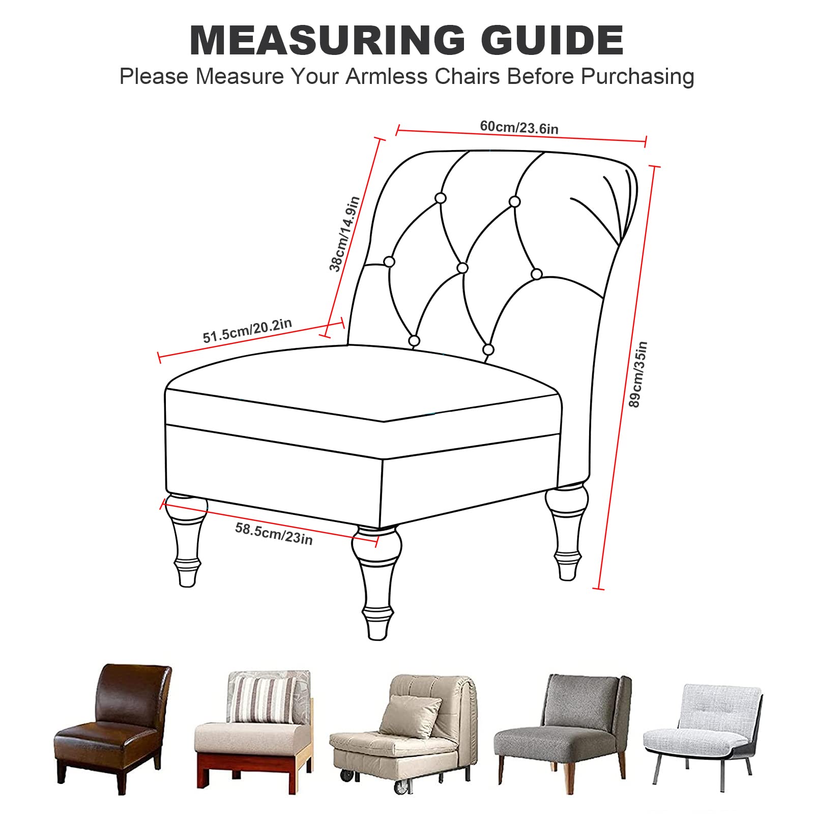 Stretch Jacquard Armless Accent Chair Slipcover - Washable Furniture Protector for Slipper Chairs Without Arms (Dark Grey, 1 Pack) | Perfect for Living Room, Bedroom & Home Decor