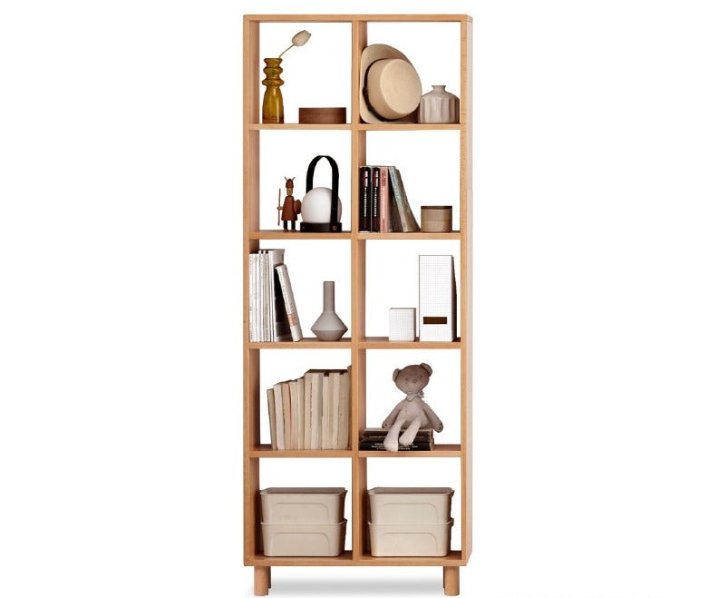 Solid Wood Bookshelf - Beech & Oak Bookcase with Free Combination - Perfect for Home Office, Living Room, and Library Storage