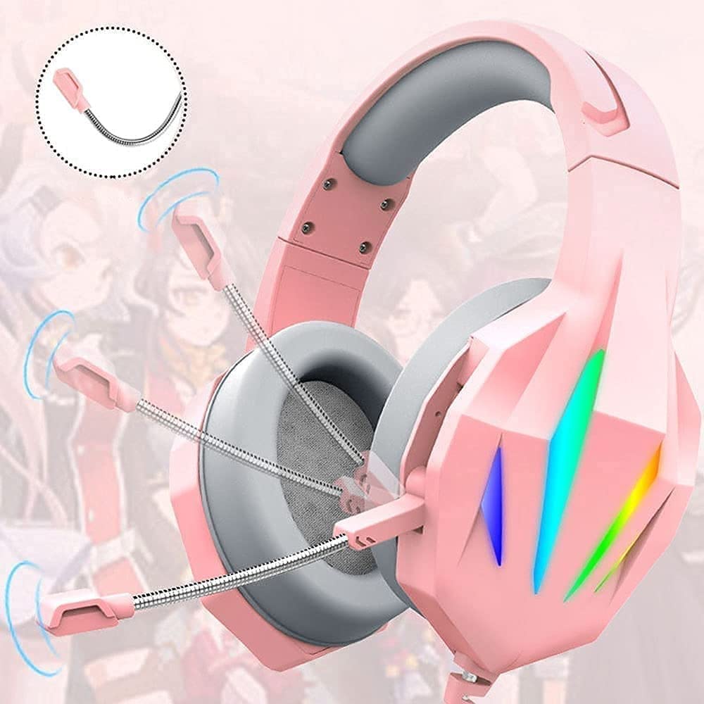 HXLAB Gaming Headset with Stereo Surround Sound, Wired Over-Ear Headphones with Mic, LED Lights & Noise Cancellation - Perfect for PC, PS4, Xbox Gaming & Online Classes