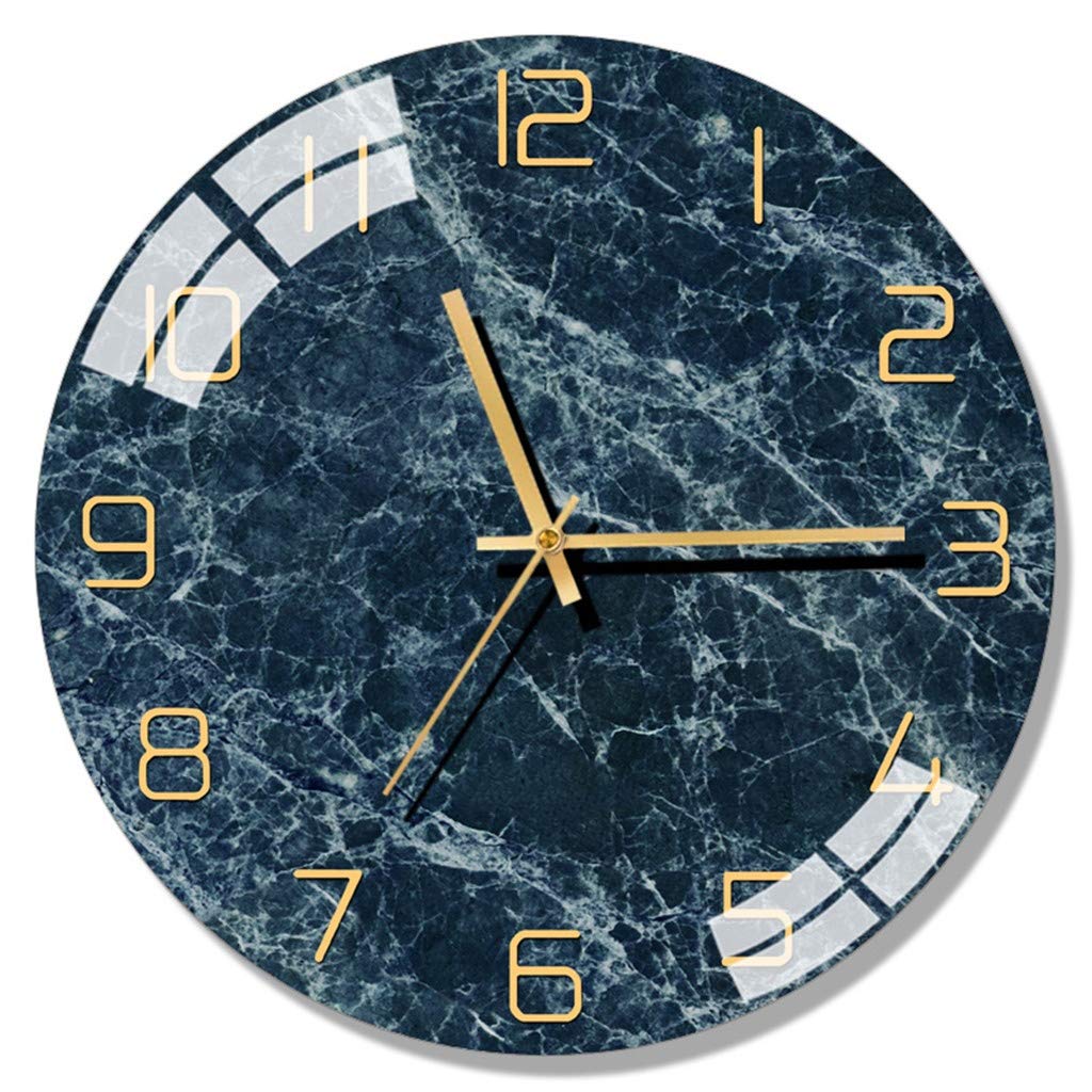 ChangSQ Ultra Thin Silent Wall Clock - 14 Inch Marble Pattern Glass Wall Clock for Living Room, Bedroom, Office | Blue Green Decorative Hanging Clock with Noiseless Movement