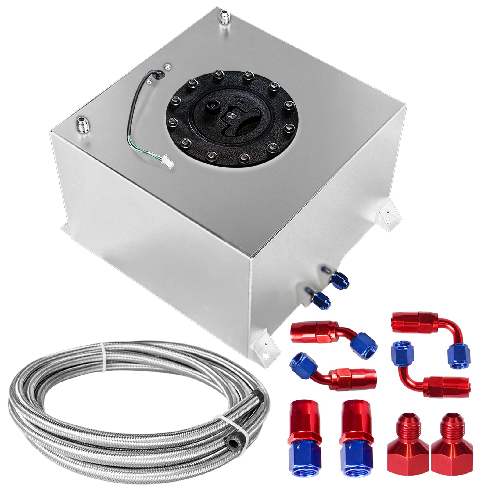 5 Gallon 20L Silver Fuel Cell with Cap, Level Sender & 12FT Oil Feed Line - Perfect for Automotive, Marine, and Off-Road Vehicle Fuel Storage