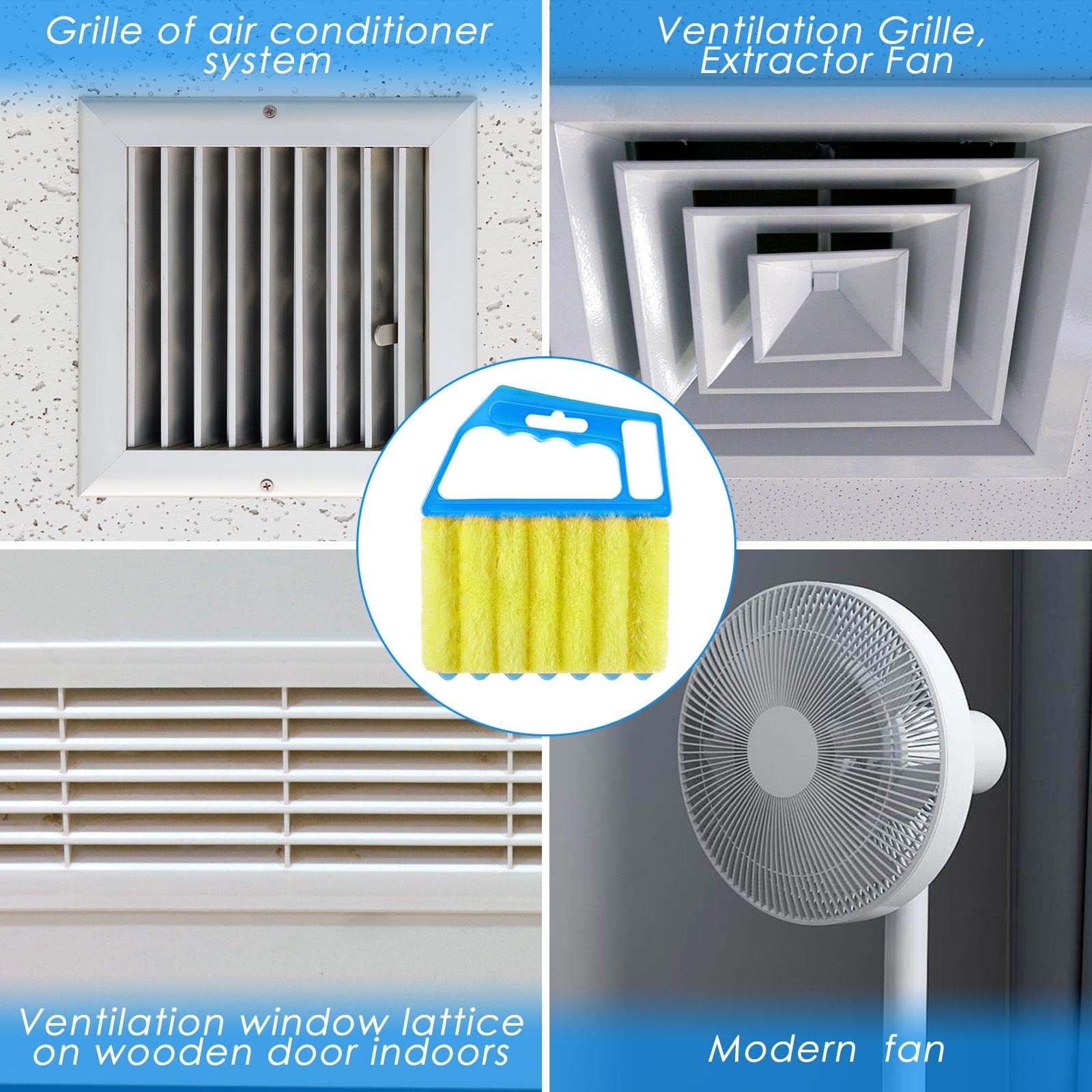 Geiserailie 2 Pack Washable Microfiber Blind Cleaner Duster - 7 Finger Dusting Tool for Window Blinds, Venetian Shades, Air Conditioner Vents & Wood Slats - Reusable Handheld Brush for Dust & Dirt Removal (Blue & Green) - Perfect for Home, Office & Car Cleaning
