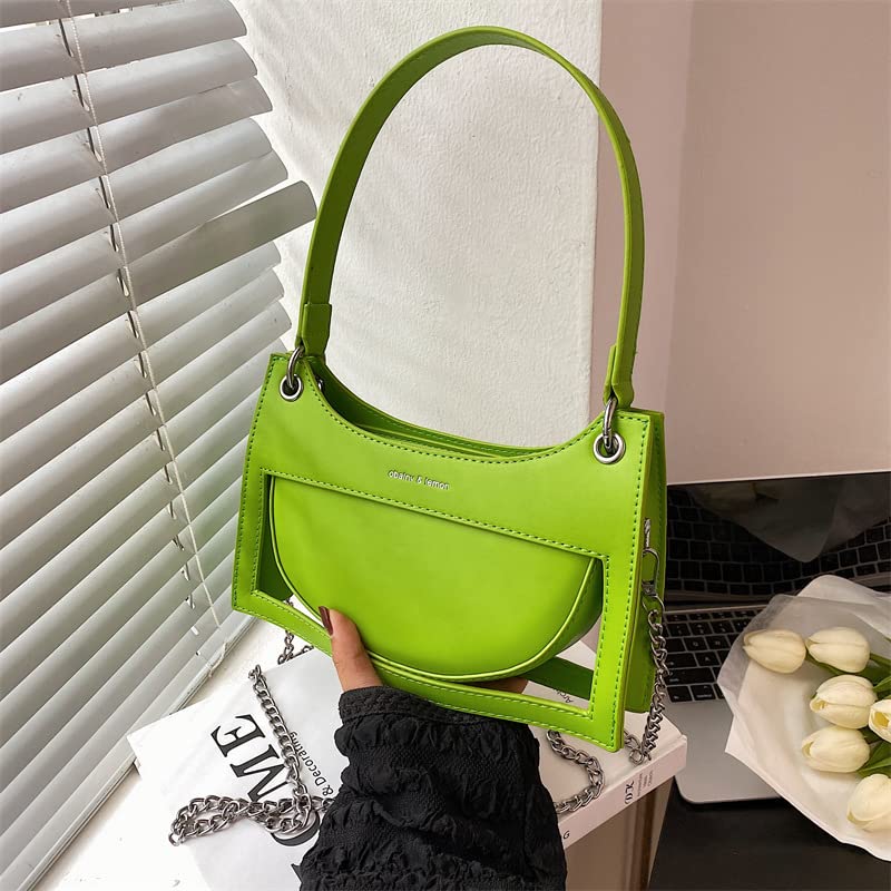 Solid Color Transparent Women's Underarm Shoulder Bag - Small Fashion Handbag Korean Style Fresh Gel Purse (Green) for Casual Outings, Shopping & Daily Use