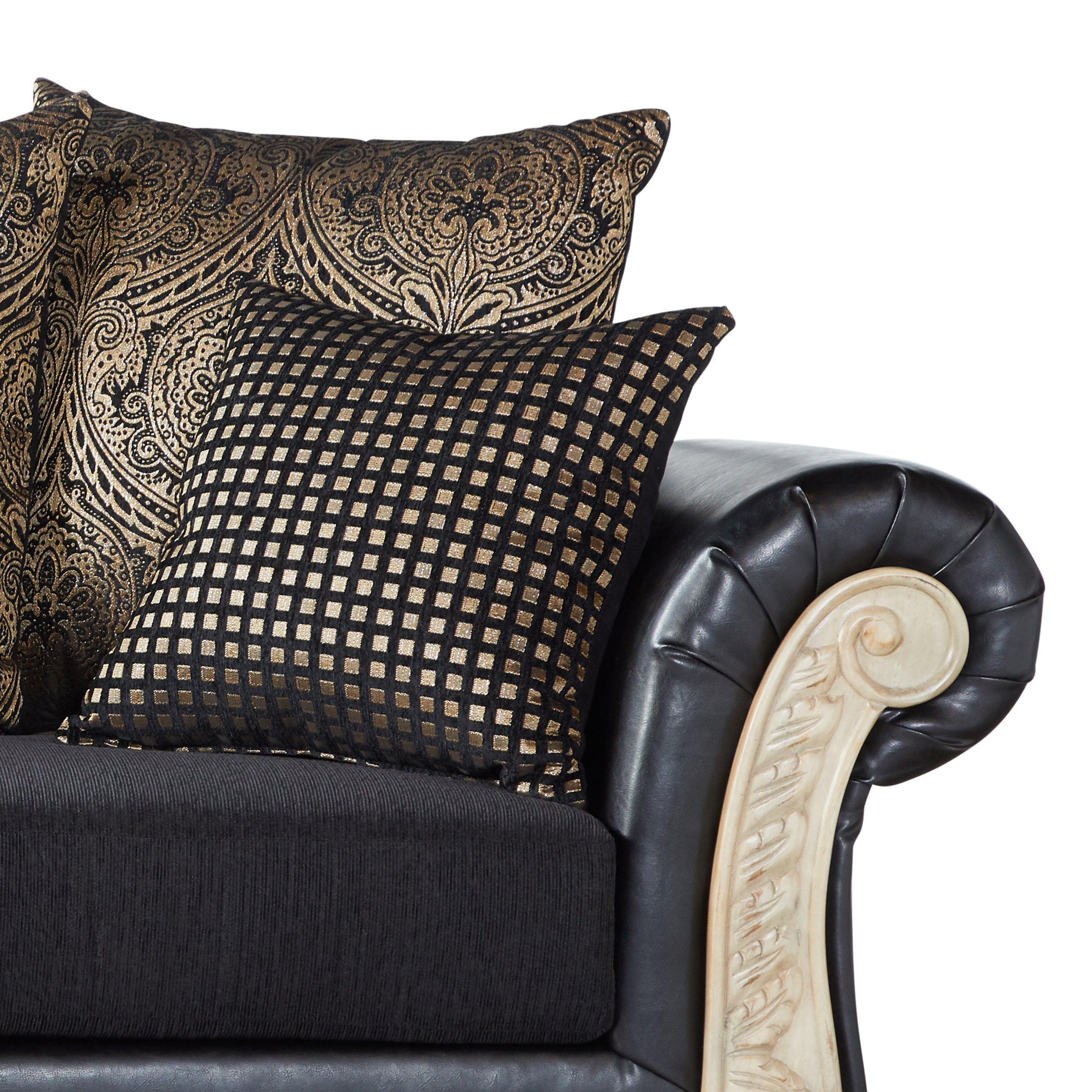 San Marino Wood Frame Faux Leather Sofa in Ebony - Modern Living Room Furniture for Small Spaces & Apartments
