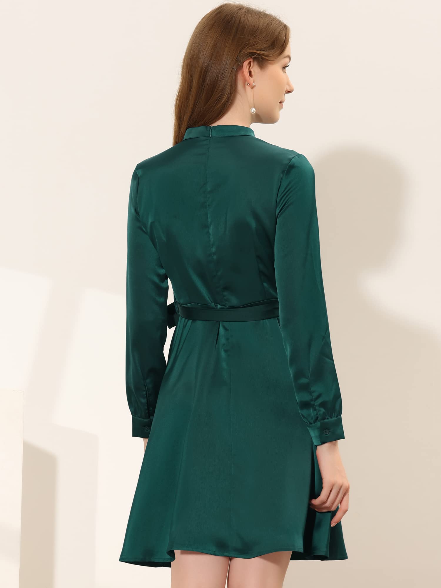 Allegra K Women's Elegant Satin A-Line Dress with Keyhole Tie Waist - Perfect for Work, Office, and Formal Occasions