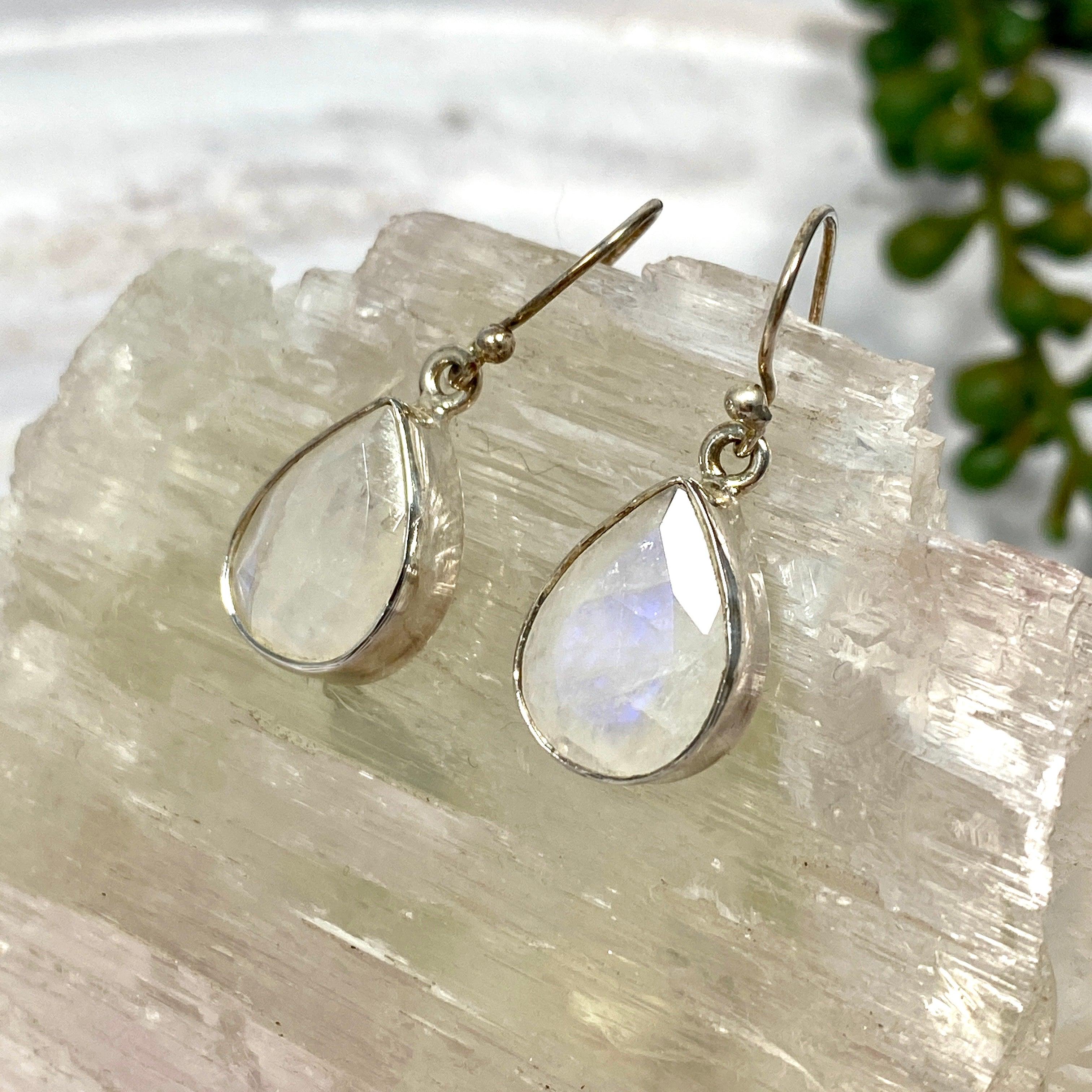 Rainbow Moonstone Faceted Teardrop Earrings for Women - Elegant Dangle Drop Earrings for Wedding, Party & Everyday Wear - KEGJ796
