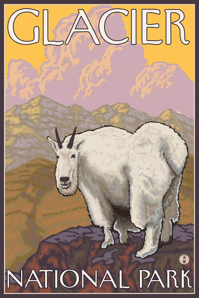 12x18 Glacier National Park Mountain Goat Wall Art Poster - Stunning Montana Wildlife Decor for Living Room, Bedroom & Office