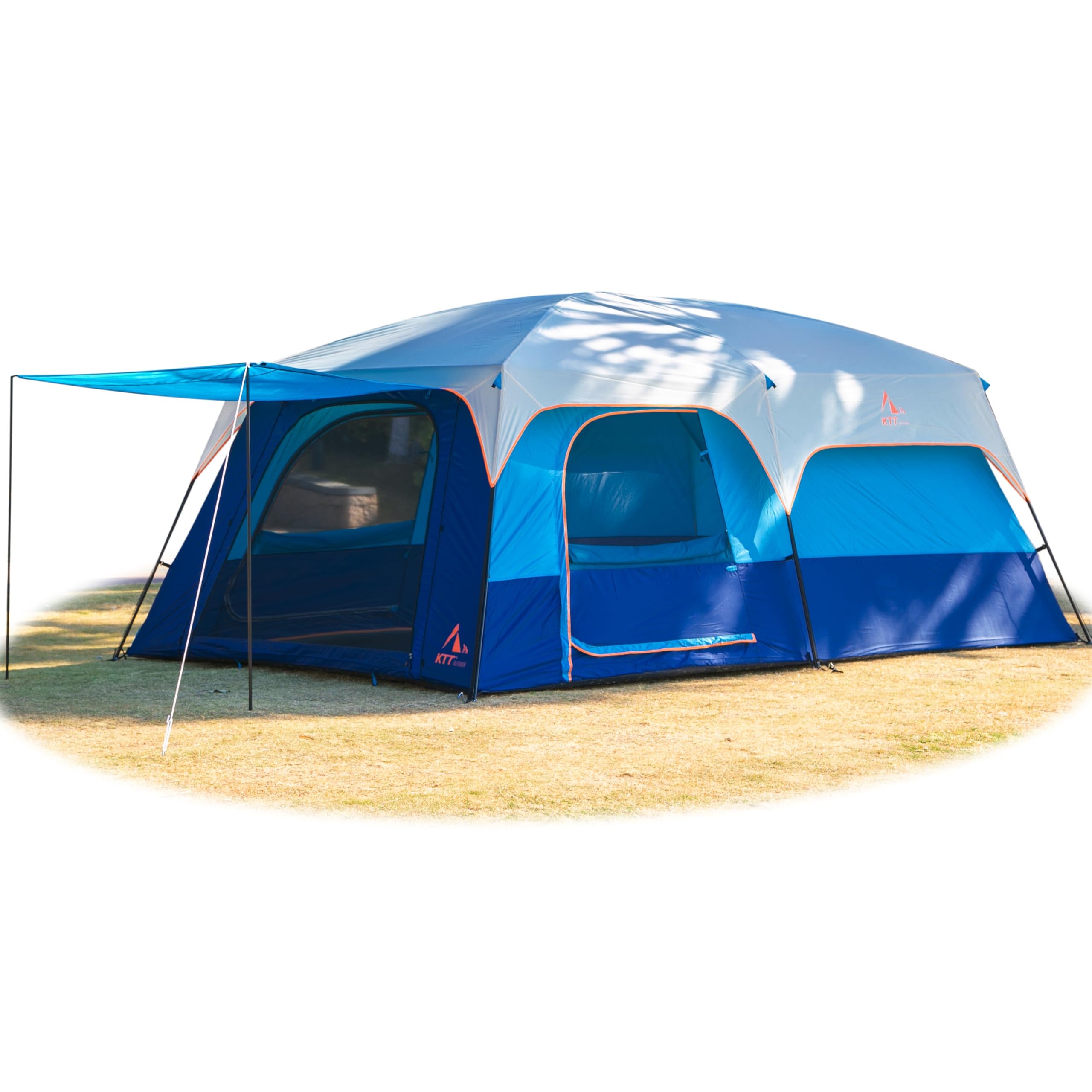 KTT Extra Large Family Cabin Tent for 10-12-14 People - 2 Rooms, 3 Doors & 3 Windows with Mesh, Straight Wall Design, Waterproof Double Layer - Perfect for Camping, Picnics, Outdoor Adventures & Family Gatherings