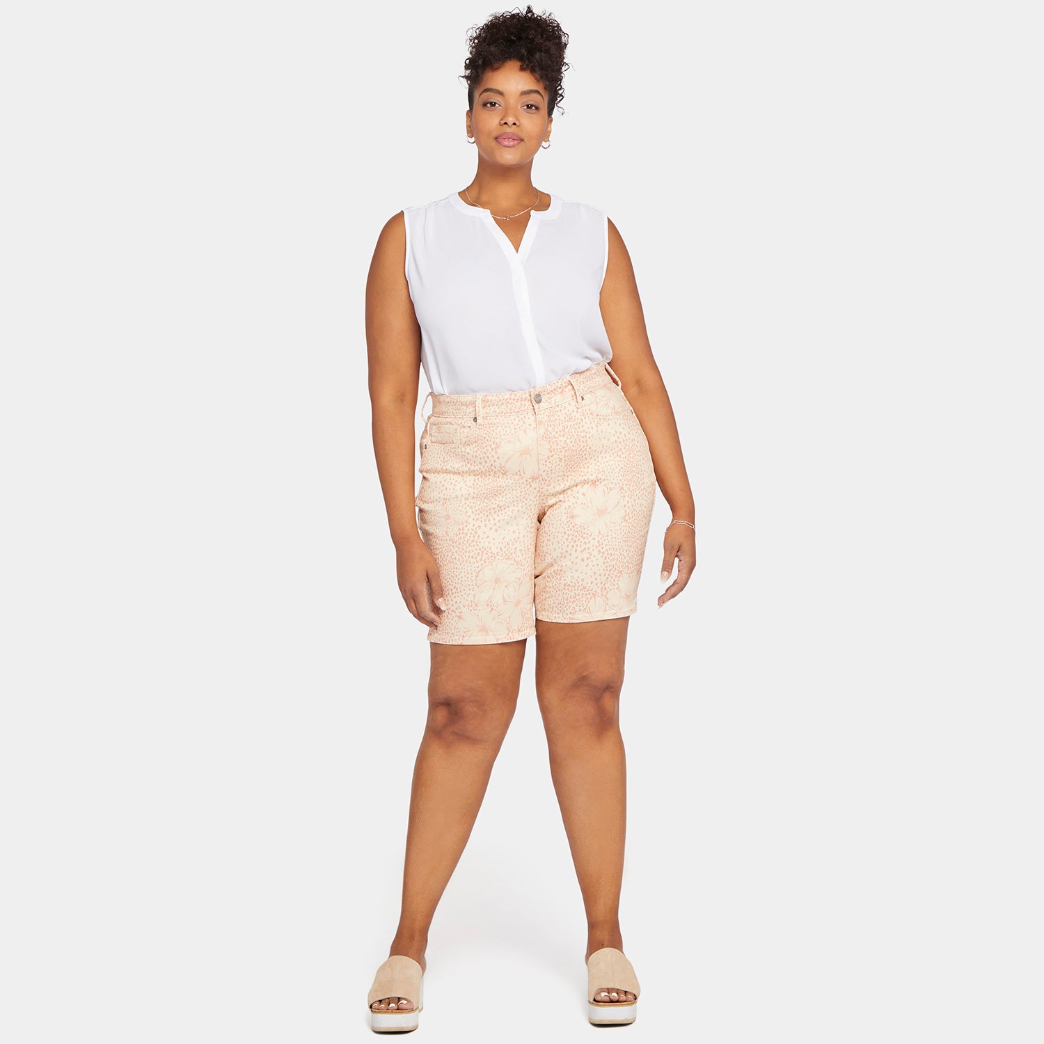 Ella Plus Size Denim Shorts - Daydream Leopard Print High Waisted Women's Jeans Shorts for Summer Casual Wear and Street Style
