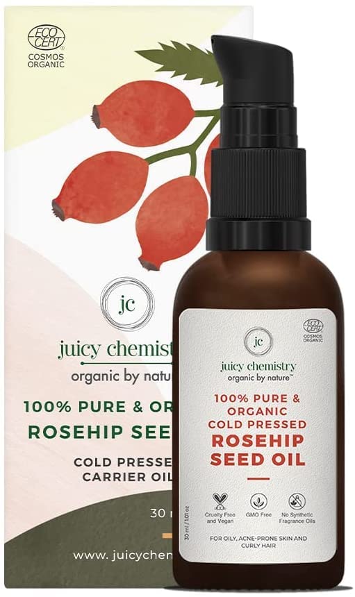 Organic Rosehip Seed Oil 30ml - 100% Pure Cold Pressed, Rich in Pro-Vitamin A - Certified Vegan Face Oil & Hair Oil for Curly Hair - Natural Body Moisturizer for Women & Men - Perfect for Anti-Aging, Dry Skin Care & Hair Hydration