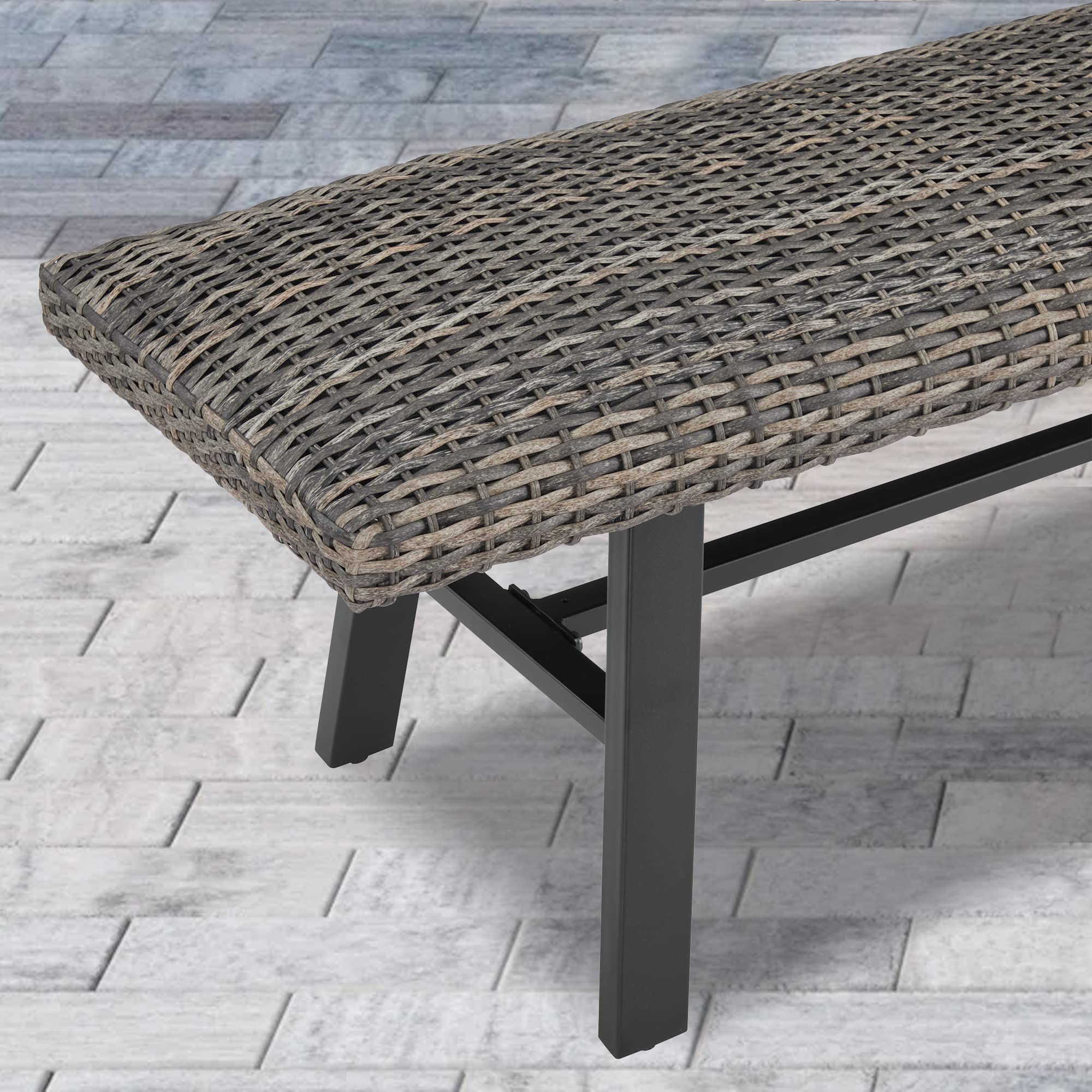 Ulax Furniture All-Weather Wicker Bench - Indoor/Outdoor Patio Seating for Garden, Porch, Backyard & Dining Areas | Perfect for Outdoor Entertaining & Relaxation