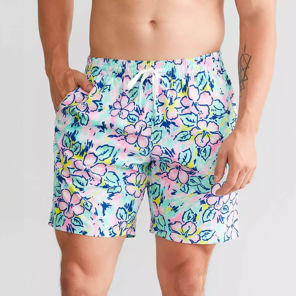 Chubbies 5.5 Inch Vacation Blooms Swim Trunks for Men - Light Pastel Mint Floral Print Swim Shorts - Perfect for Beach, Pool, and Summer Vacations