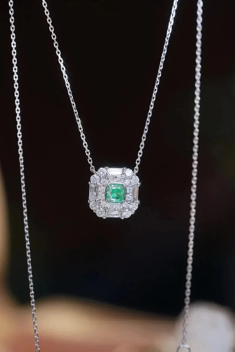 18K White Gold Diamond Pendant Necklace for Women - 1.15ct Natural White & Green Diamond Romantic Jewelry Gift for Anniversary, Wedding & Senior Banquet | Elegant Evening Wear & Special Occasion Accessory