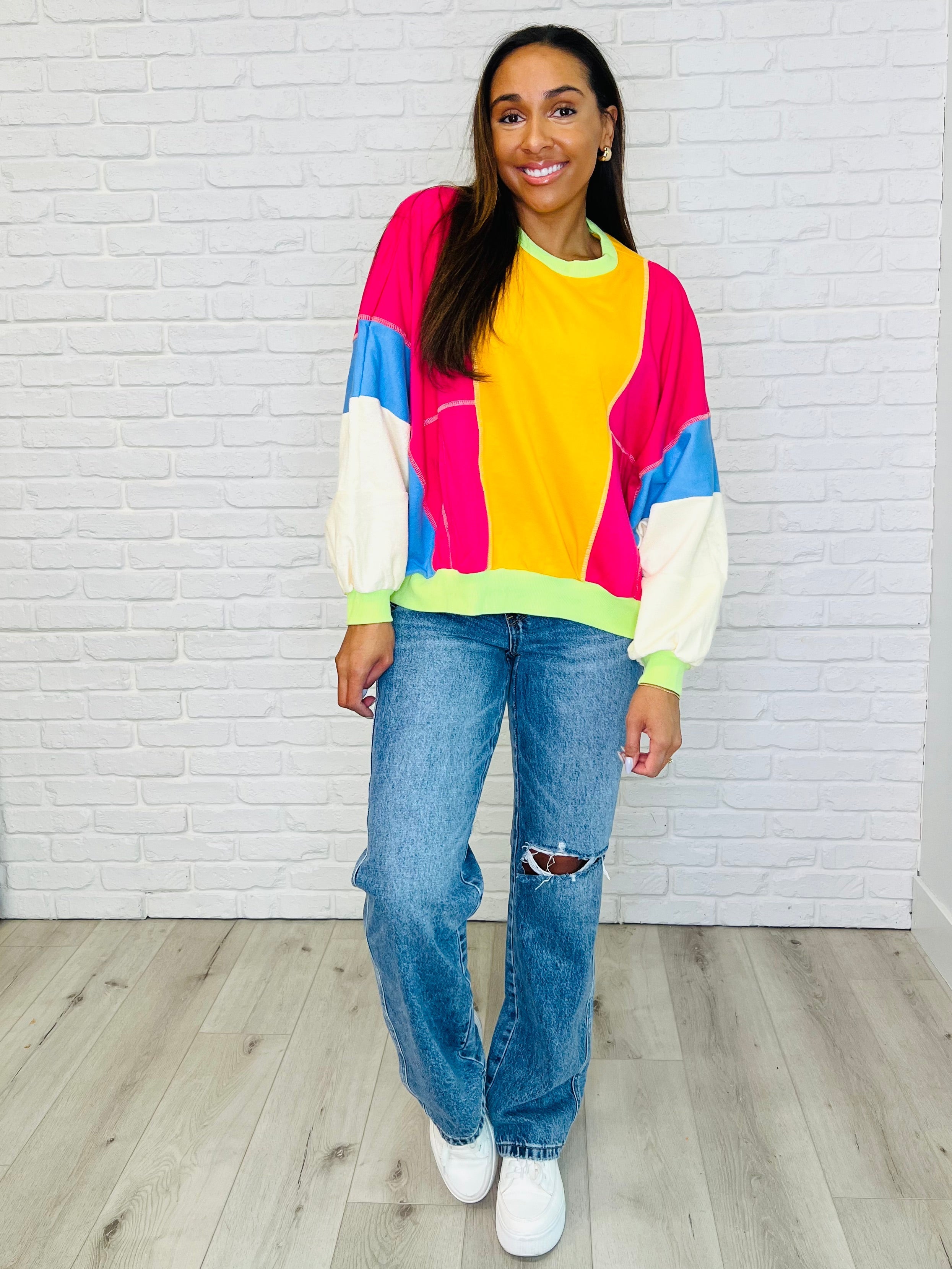 Stylish Color Block Pullover Sweatshirt for Women - Trendy Bright Color Design - Perfect for Casual Outfits, Gym Wear & Street Fashion