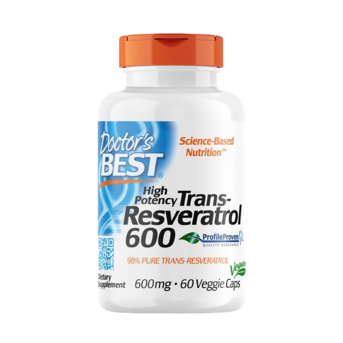 Doctor's Best High Potency Trans Resveratrol 600mg Supplement - 60 Vegan Capsules for Heart Health & Anti-Aging - Supports Cardiovascular Wellness & Cellular Protection
