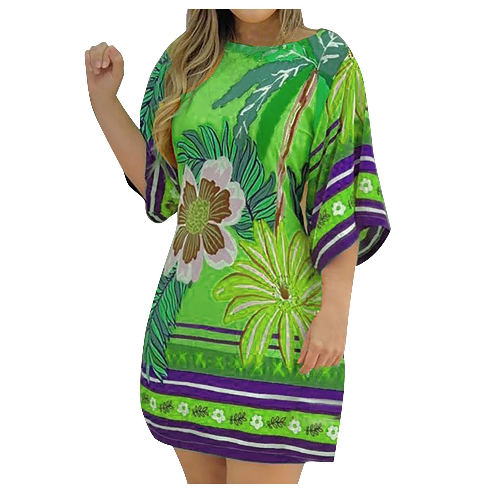 Women's Floral Printed Spaghetti Strap Mini Sun Dress - Round Neck Sleeveless Casual Summer Dress for Beach, Vacation & Christmas Party