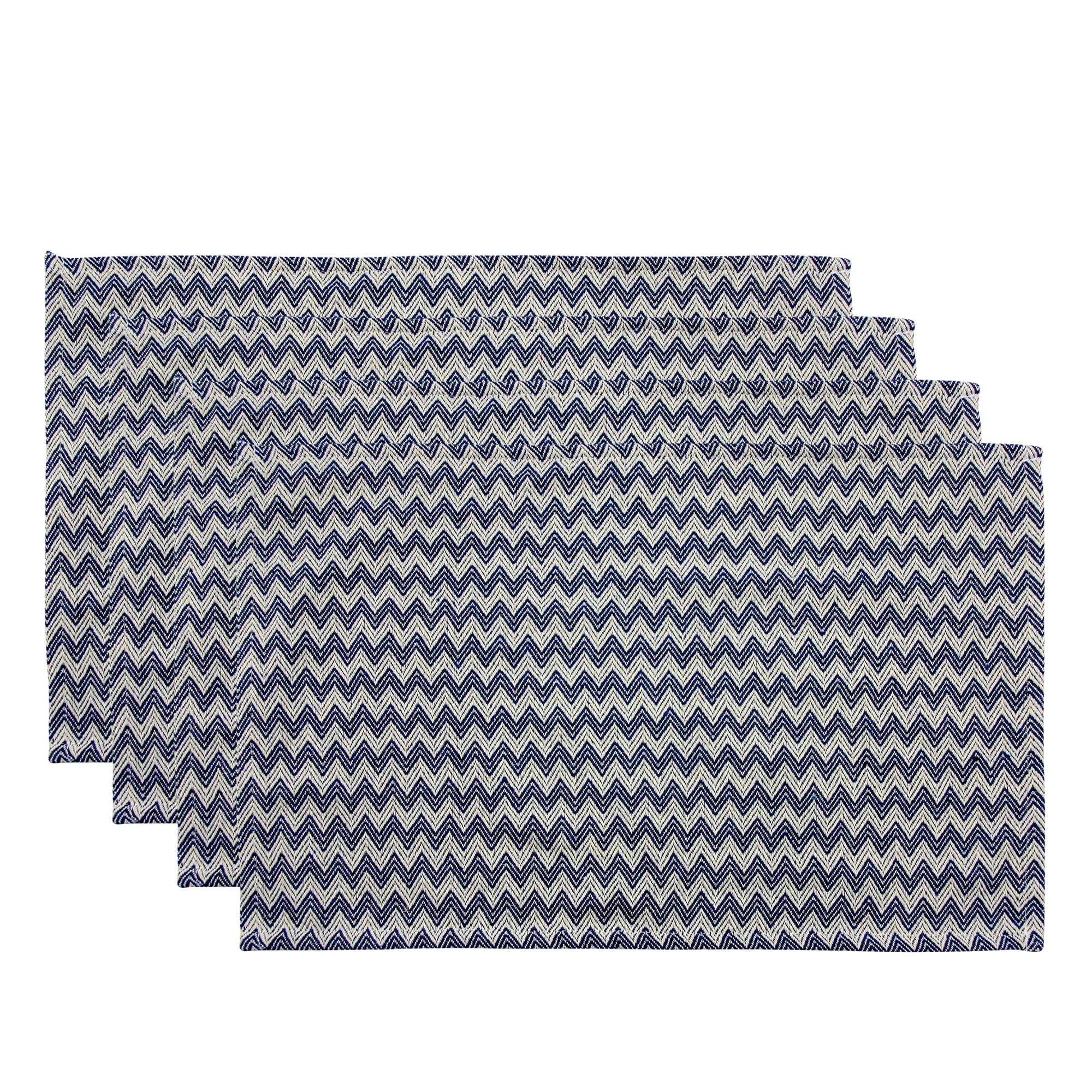 Chevron Placemats Set of 4 - 13 x 19 Inch Cotton Yarn Table Mats for Farmhouse Dining, Coffee Table & Entryway - Washable Black Cloth Placemats for Everyday Use & Dinner Parties