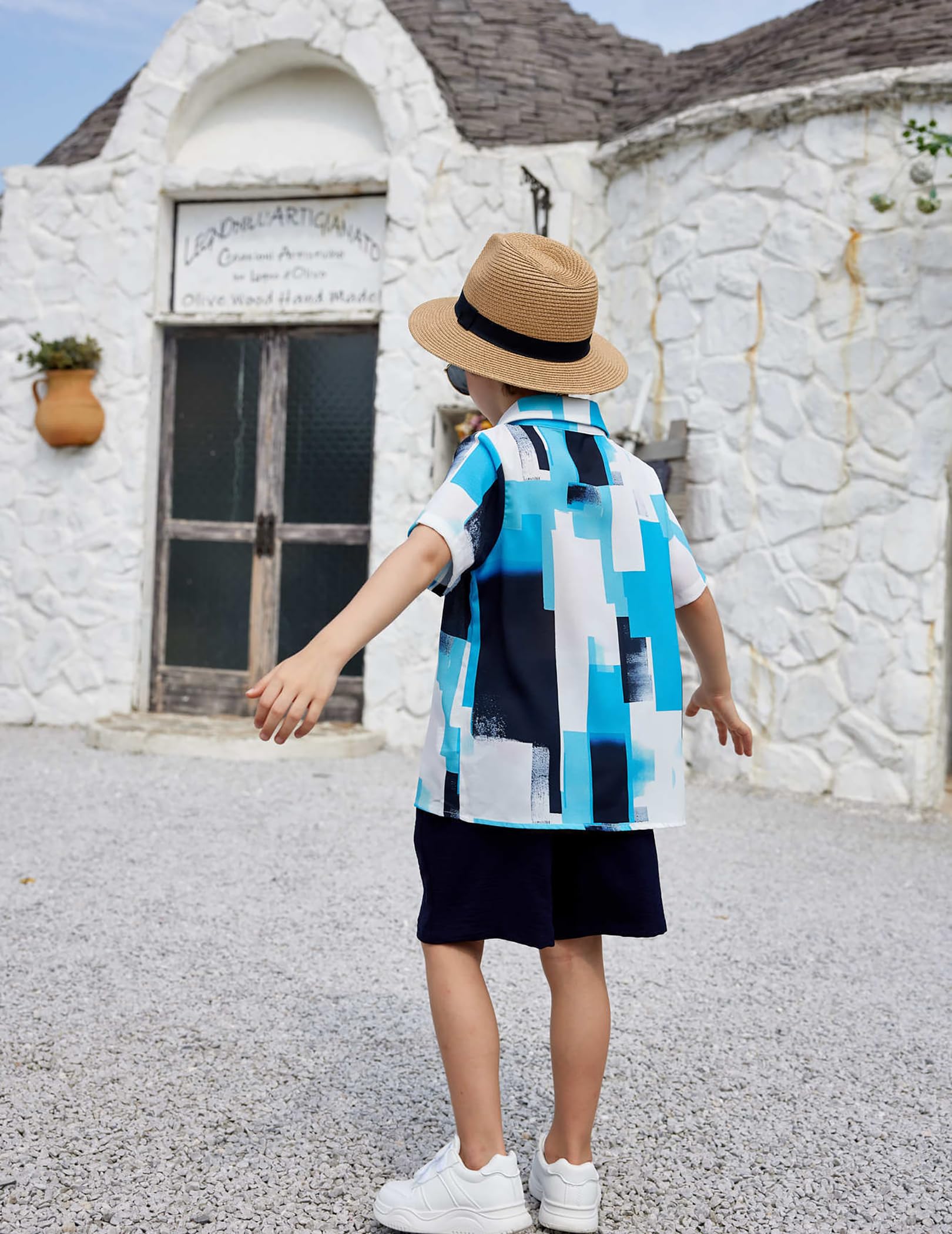 Arshiner Boys 2-Piece Hawaiian Outfit Set - Button Down Shirt & Shorts for Summer Beach Vacation | Casual Tropical Wear for Kids Ages 4-12 | Perfect for Beach Parties, Family Vacations and Summer Outings