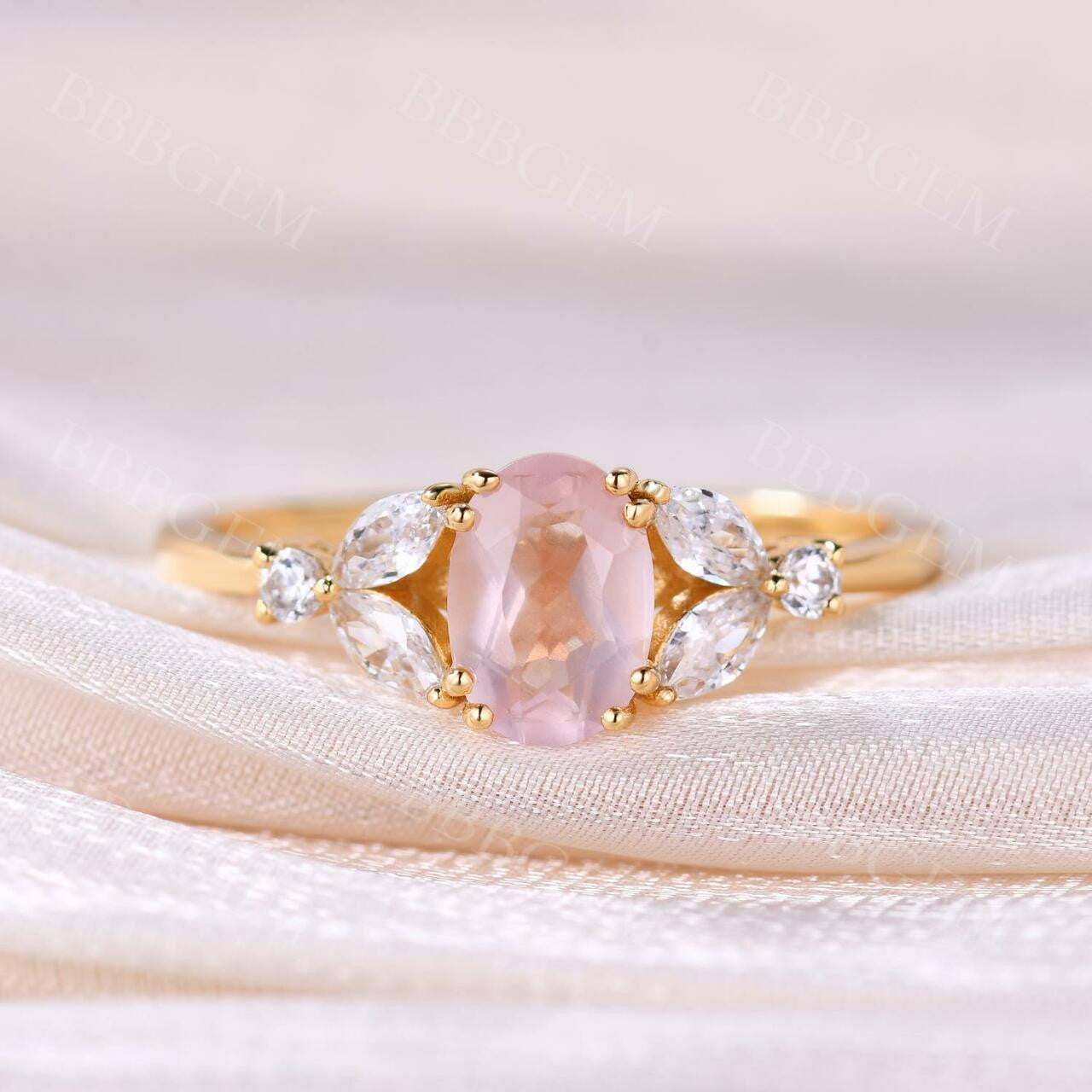 14k Rose Gold Pink Morganite & Marquise Moissanite Engagement Ring for Women - Perfect for Proposals, Anniversaries & Romantic Occasions