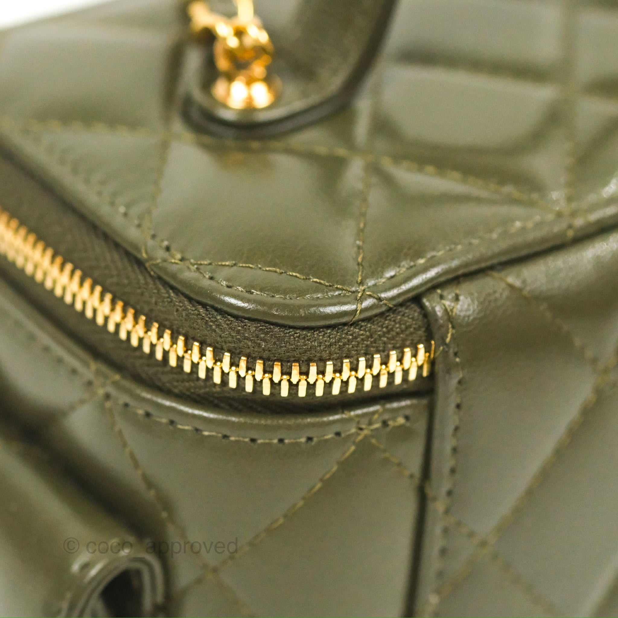 Chanel 22K Khaki Green Lambskin Cargo Pocket Top Handle Vanity Bag with Chain - Luxury Crossbody Purse for Women, Perfect for Date Night & Evening Events