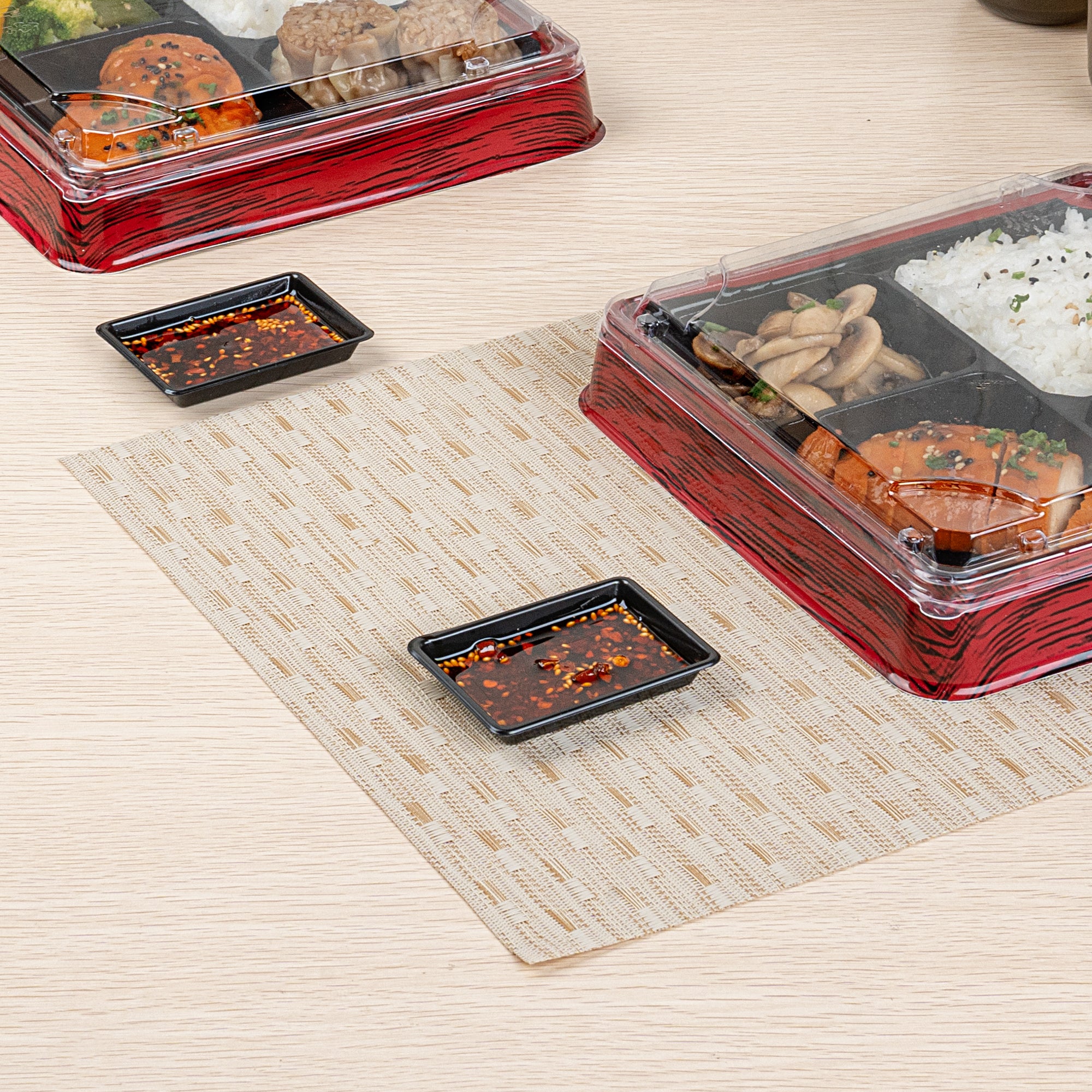 Bento Tek 1 oz Rectangle Black Plastic Sauce Containers - 100-Pack (3