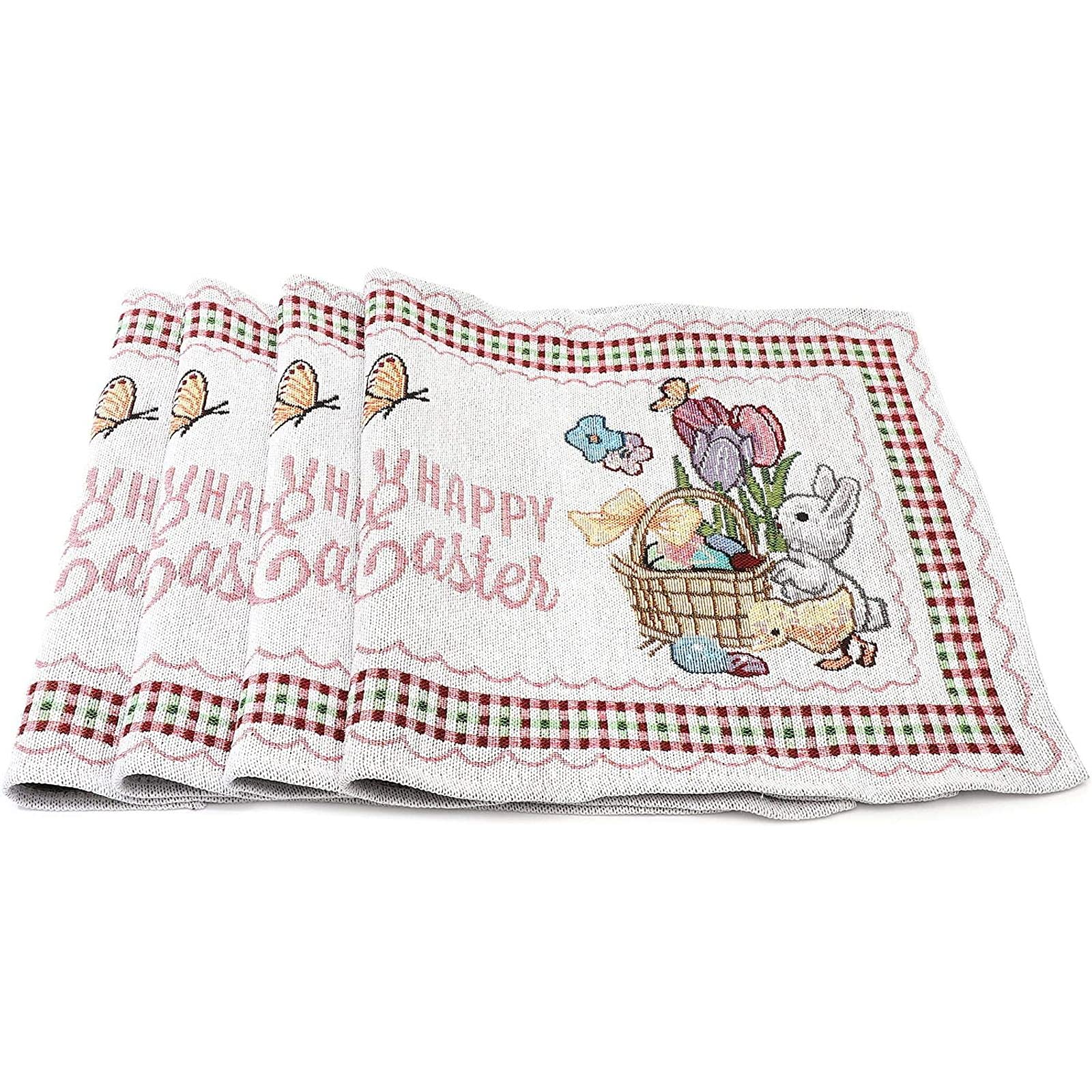 Juvale 4 Pack Easter Woven Placemats - 17 x 13 Inch Soft Polyester Cotton Table Mats - Decorative Easter Dining Table Decor for Holiday Parties & Spring Gatherings
