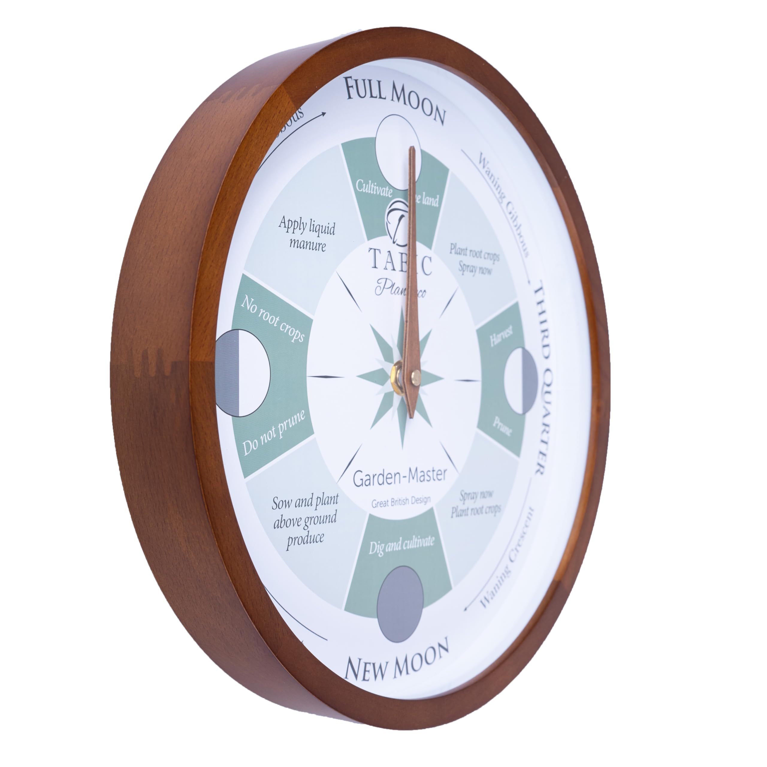 Planeteco Garden Master Moon Gardening Clock - Lunar Harmony Guide & Essential Biodynamic Gardening Tool for Organic Gardens - Dark Stain Finish - Perfect for Planting, Harvesting & Moon Phase Tracking