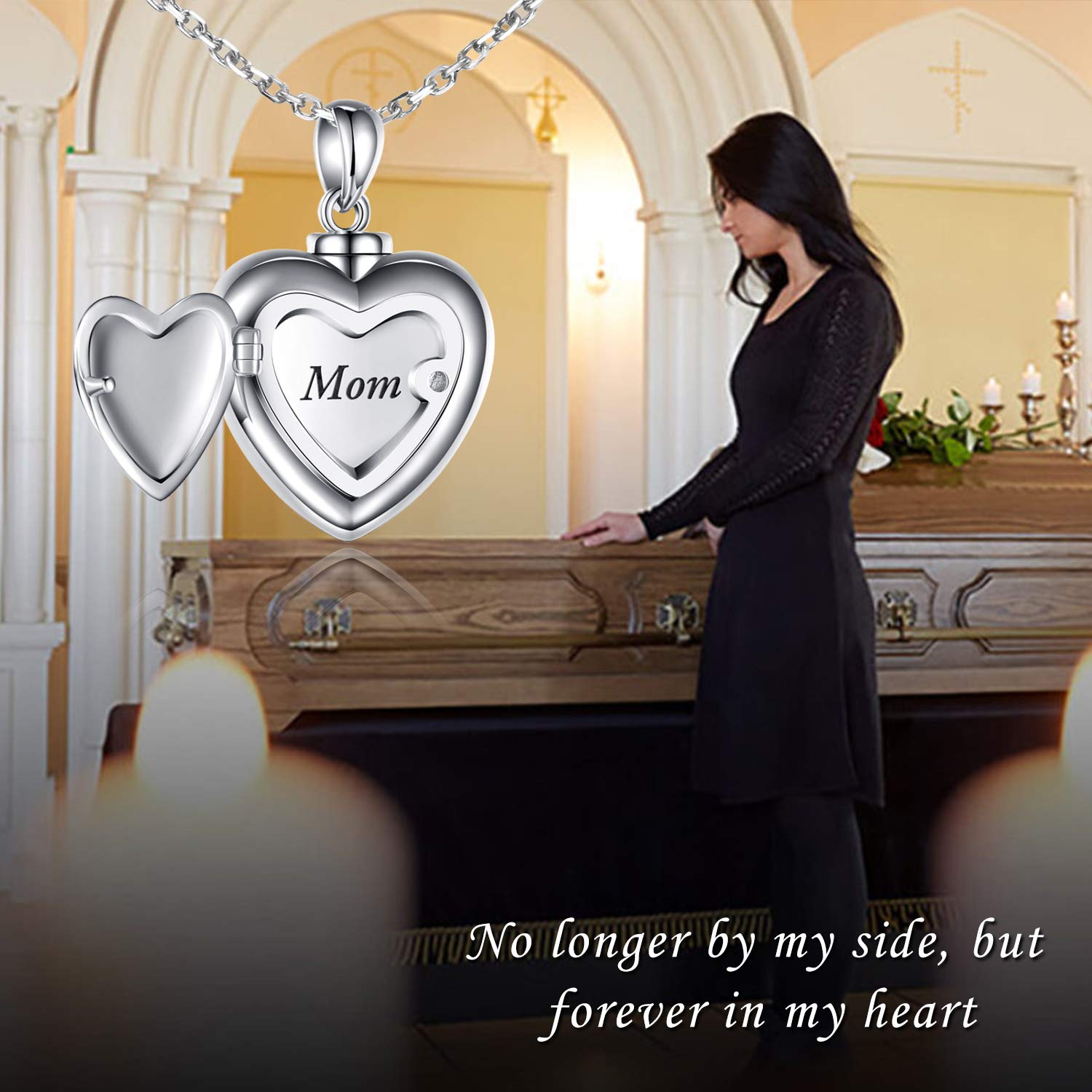 S925 Sterling Silver Mom Dad Forever in My Heart Urn Pendant Necklace - Cremation Jewelry for Ashes, Memorial Keepsake Gift for Women (Mom) - Perfect for Remembrance, Funeral Services & Special Occasions