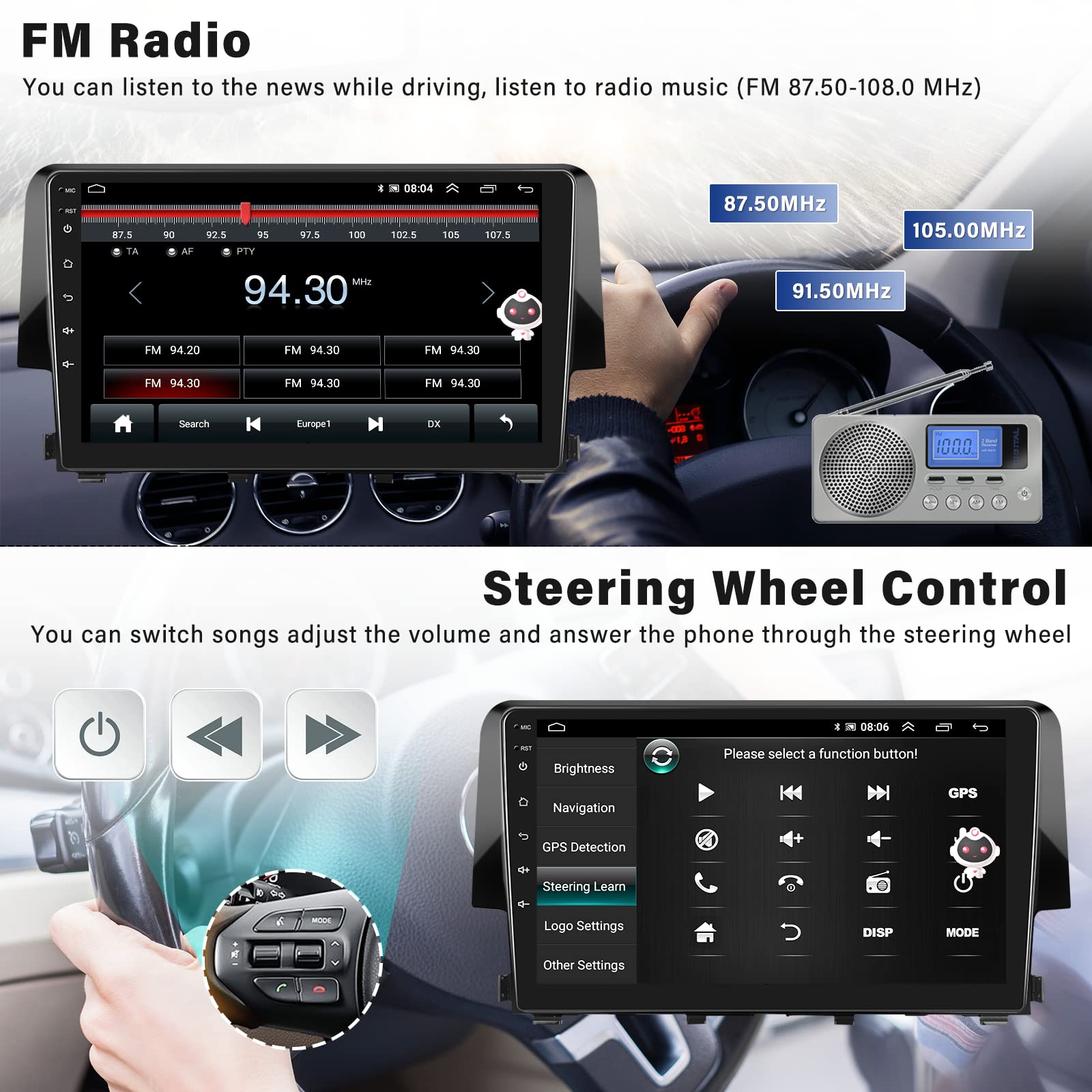 Android 13 Car Stereo Radio for Honda Civic 2016-2020 | Wireless CarPlay & Android Auto | 2GB RAM 64GB ROM | Bluetooth FM GPS WiFi HiFi | Perfect for Commuting & Road Trips