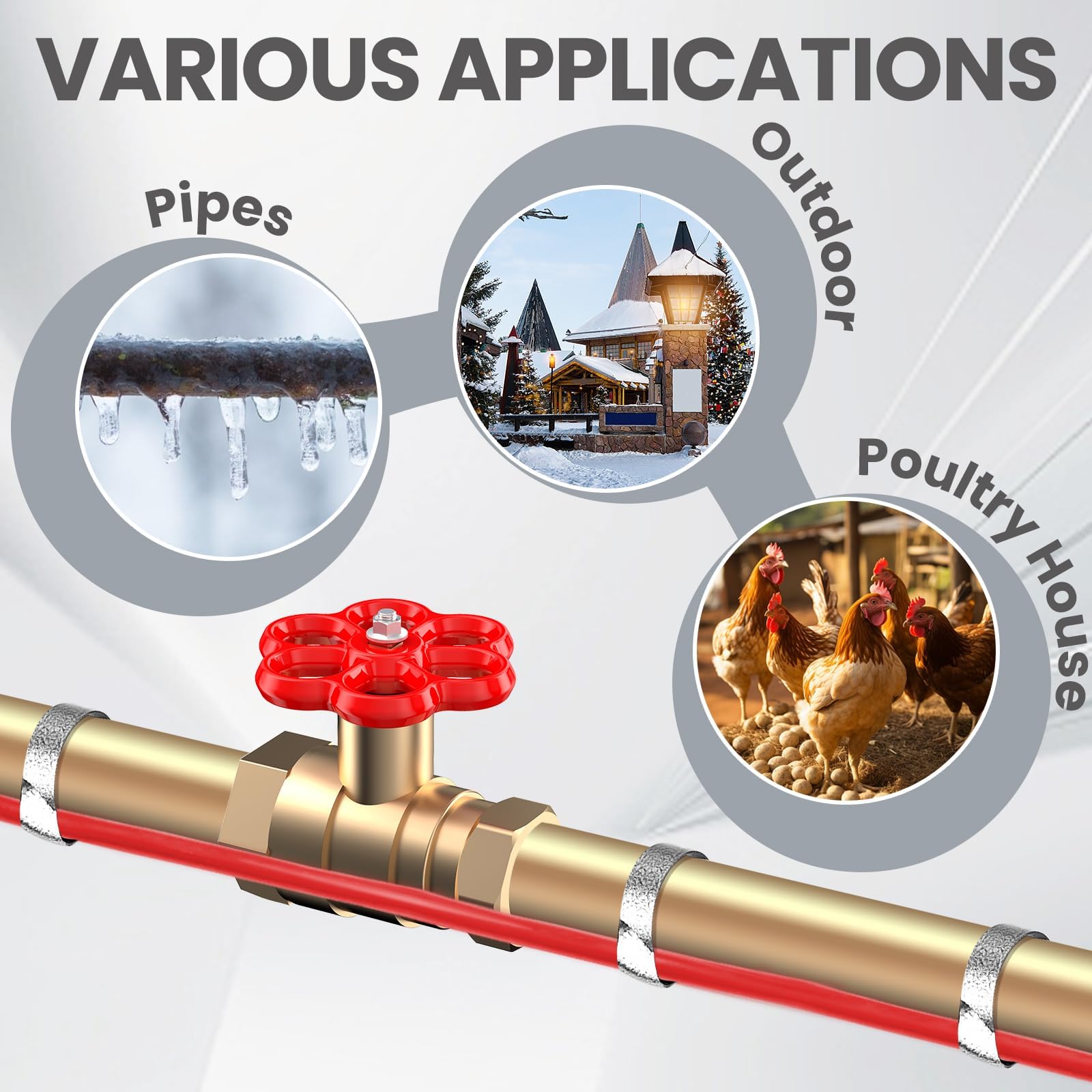 28 FT Self-Regulating Heat Cable for Pipe Freeze Protection - YeloDeer Water Pipe Heating System with Built-in Thermostat | Pre-Assembled Heat Tape for Outdoor/Indoor Pipes (120V) | Prevents Frozen Pipes in Winter, Ideal for Basements, Crawl Spaces & RV Water Lines