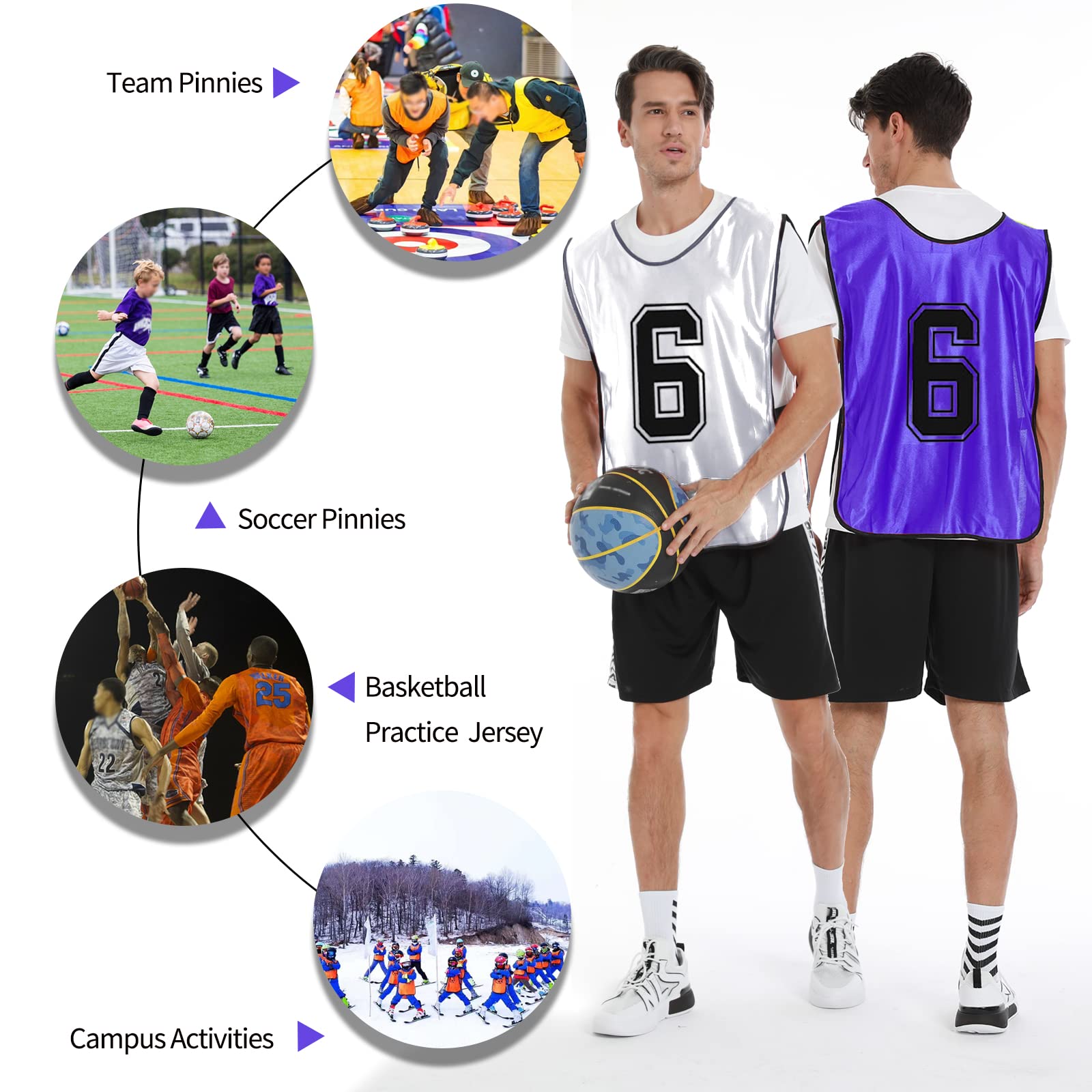 Numbered Sports Pinnies - 12-Pack Reversible Practice Vests for Soccer, Basketball & Team Sports - Youth & Adult Sizes - Ideal for Training, Games & Team Identification