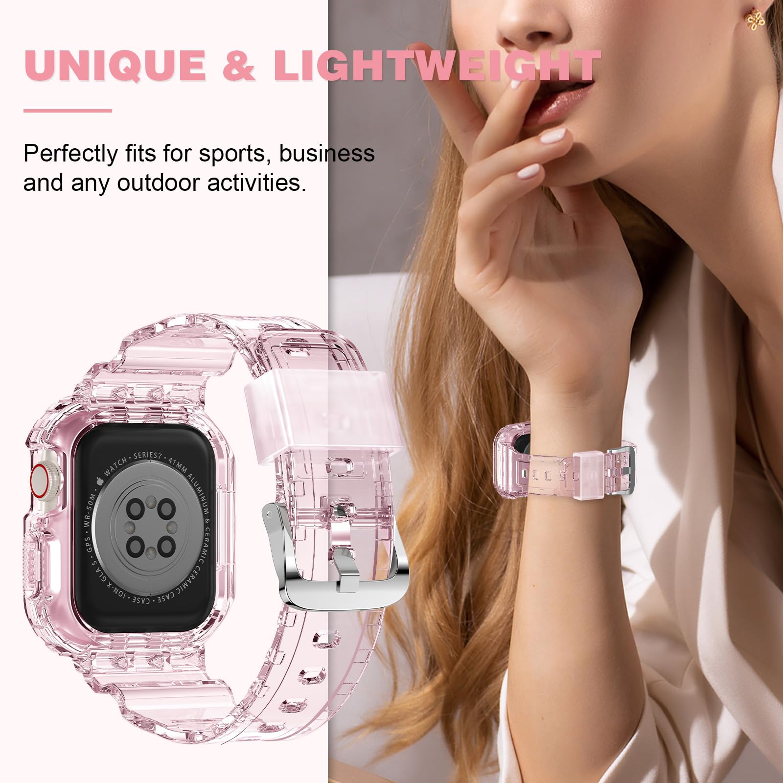 XYF Crystal Clear Apple Watch Band with Bumper Case - Compatible with iWatch Ultra 2/1, Series 9/8/7/SE/6/5/4/3/2/1 - 45mm 44mm 42mm 41mm 40mm 38mm - Sporty Jelly Strap for Men & Women - Perfect for Gym, Running & Everyday Wear