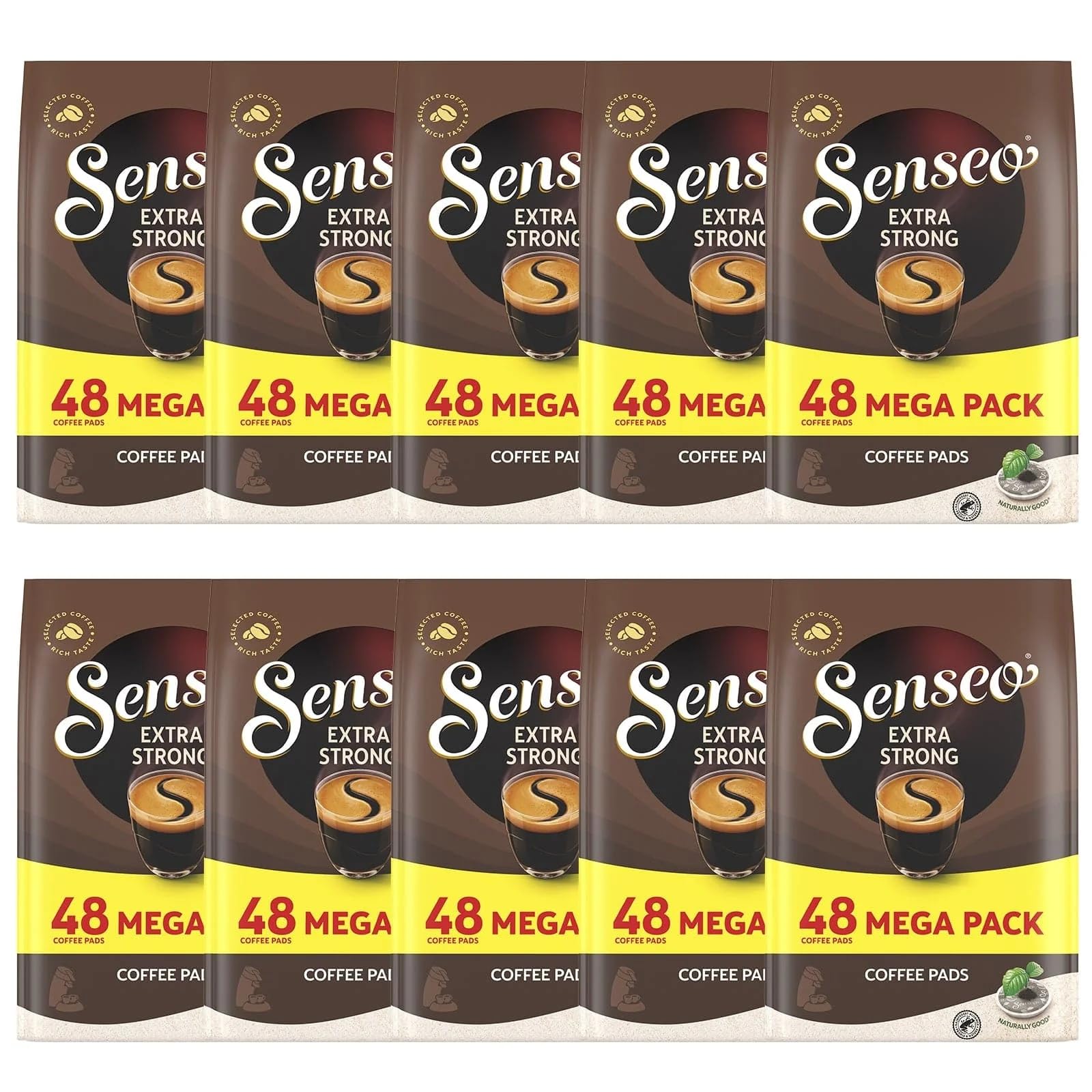 Senseo Extra Strong Dark Roast Coffee Pods, 48 Count (Pack of 10) - Single Serve Coffee Pods Compatible with Senseo Coffee Machines - Eco-Friendly Compostable Pods for Hot, Iced & Cold Brew Coffee - Perfect for Home, Office or Travel Use