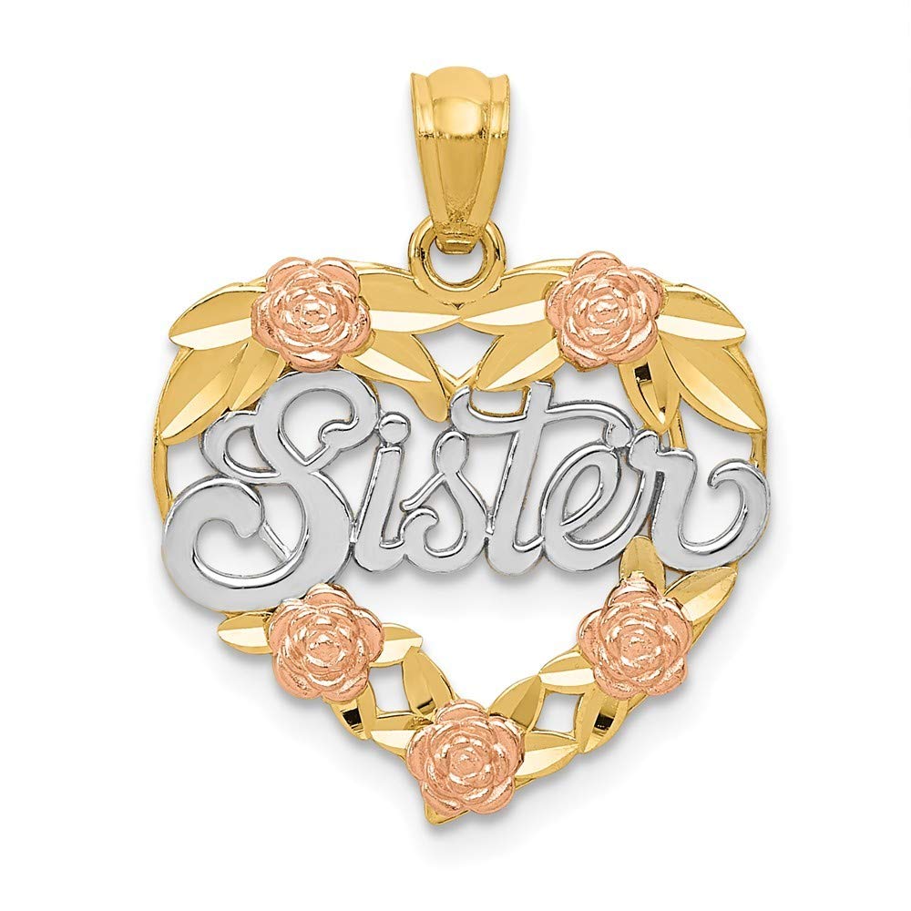 14K Two-Tone Gold & Rhodium Sister Heart Pendant Necklace - Roy Rose Jewelry - Perfect Gift for Sisters, Best Friends & Loved Ones | Birthday, Anniversary, Valentine's Day Present