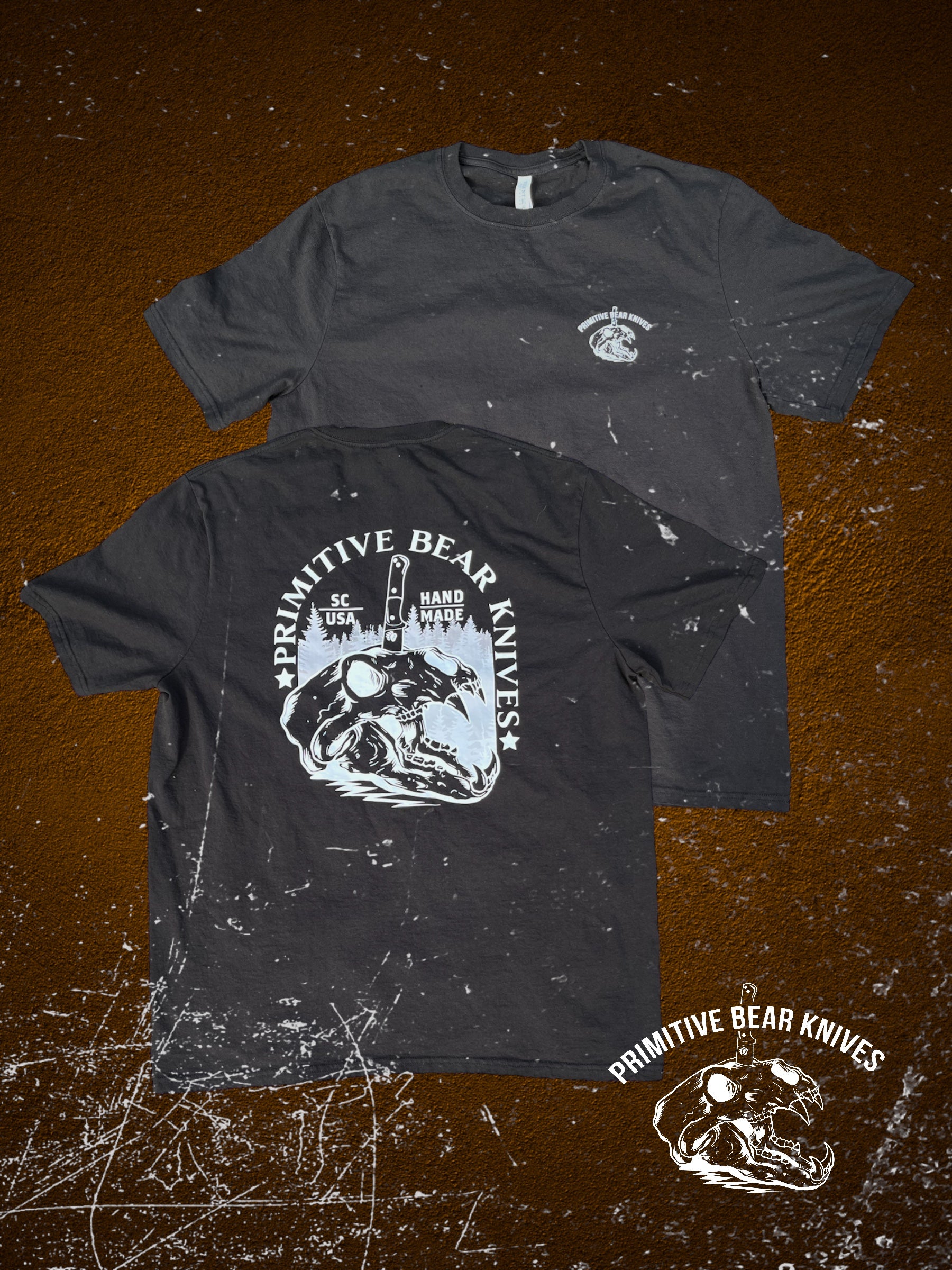Primitive Bear Knives Graphic T-Shirt - Trendy Vintage Hunting & Outdoor Apparel for Men - Perfect for Camping, Hiking & Casual Wear