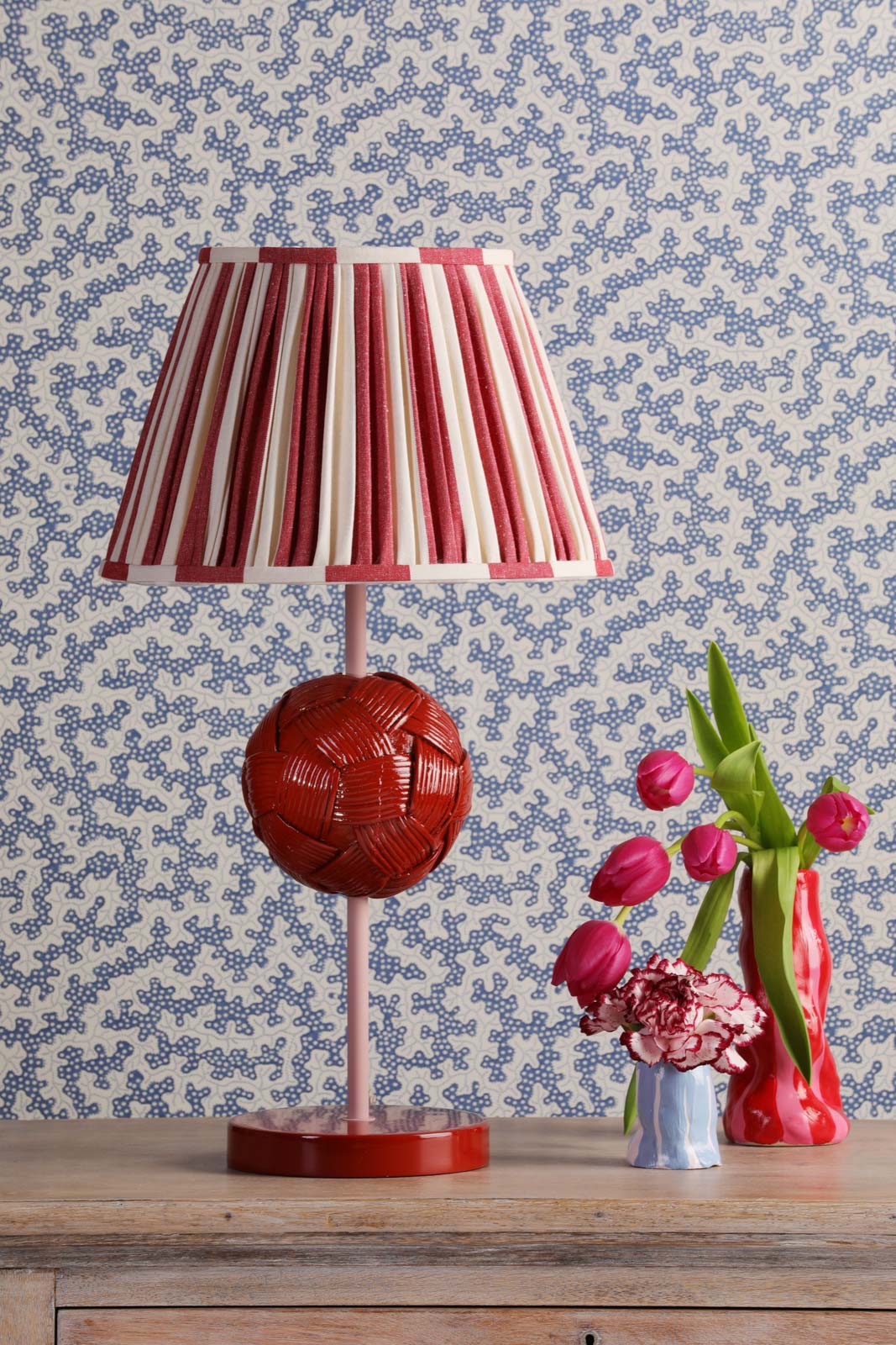 Bodkin Table Lamp - Persian Blue & Coconut/Strawberry & Blush Pink Base - B22 Socket - Modern Home & Office Lighting for Bedroom, Living Room, Study