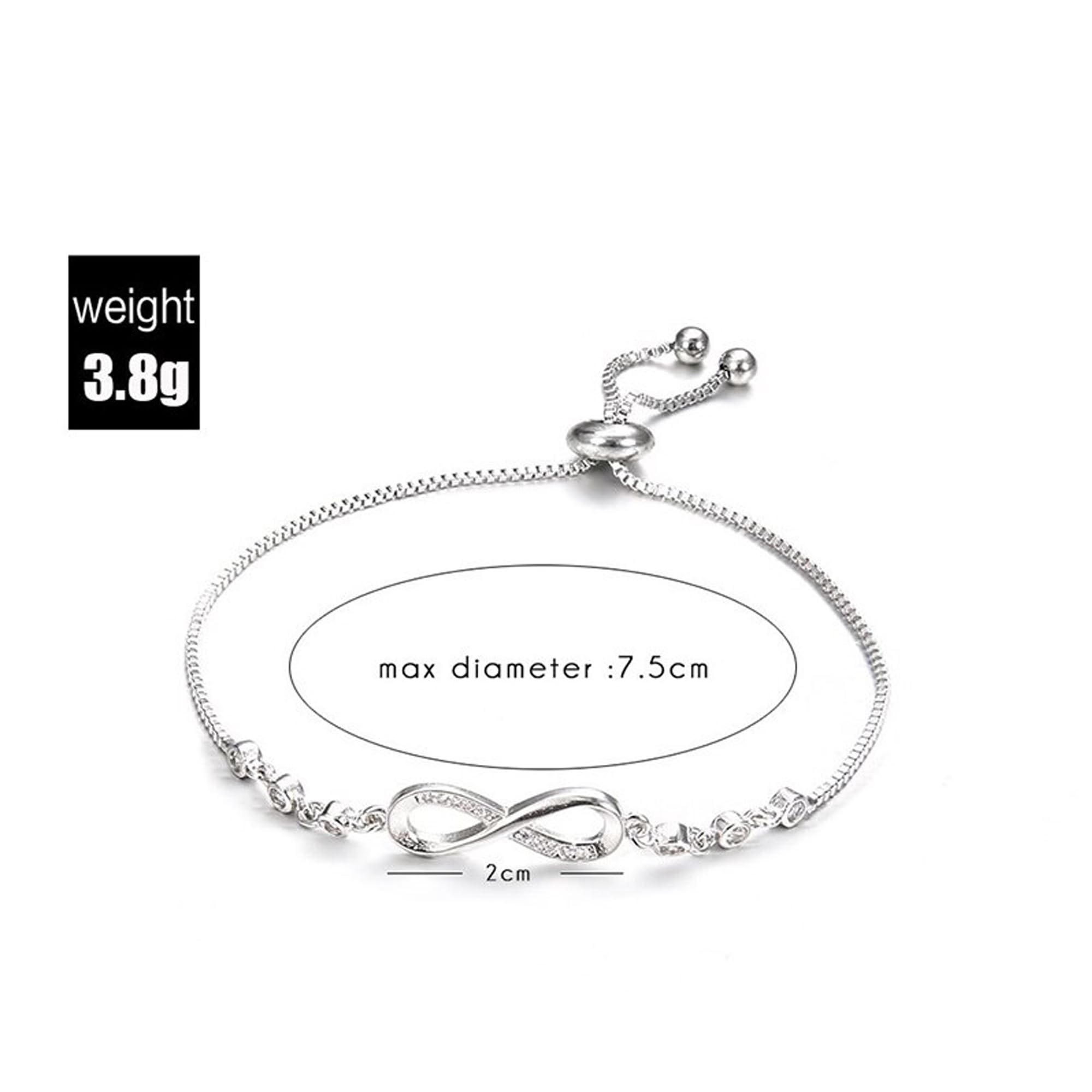Elegant Silver CZ Infinity Adjustable Bracelet for Women & Girls - Stylish Love Gift, Fashion Jewelry Wristwear - Perfect for Date Nights, Parties & Special Occasions