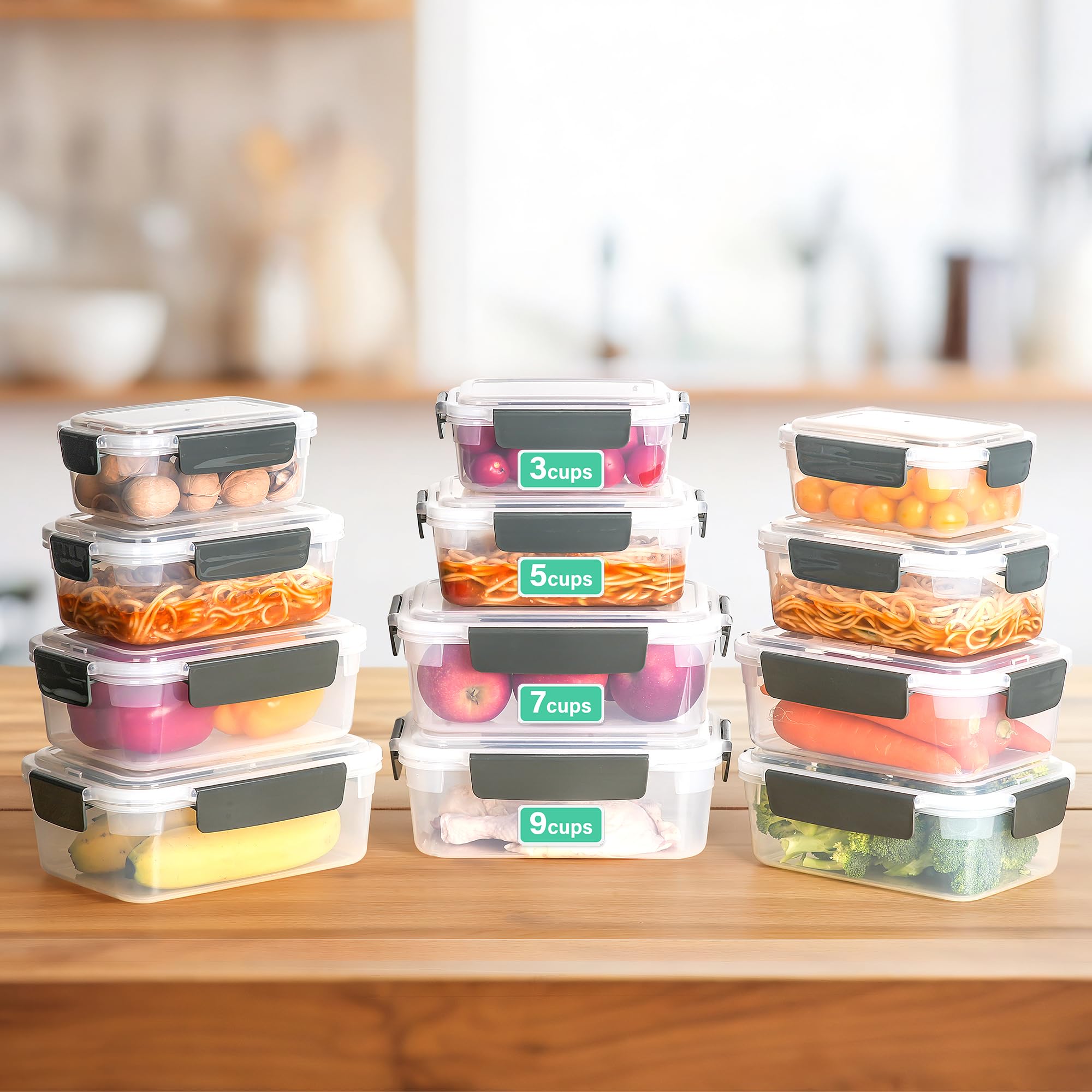YORY 5-Pack 3-Cup Plastic Food Storage Containers with Lids - Freezer & Dishwasher Safe, BPA-Free, Nestable Rectangle Meal Prep Containers for Leftovers, Lunch, Meal Prepping & Kitchen Organization