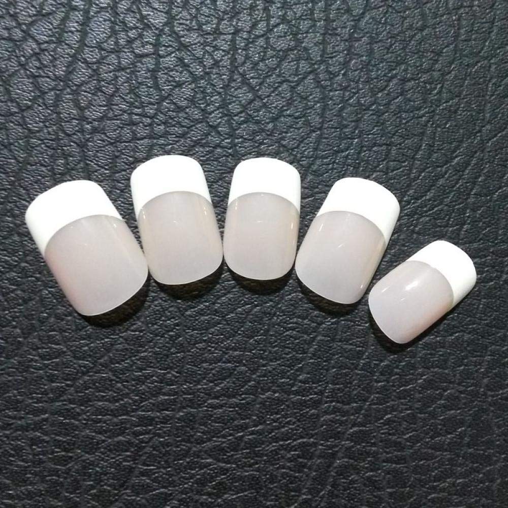 HUJL False Nails - French Classic Fake Nail Tips with Short Flat Top Design | 24pcs Full Coverage Natural Fake Nails for Manicure | Perfect for Daily Wear, Parties & Special Occasions